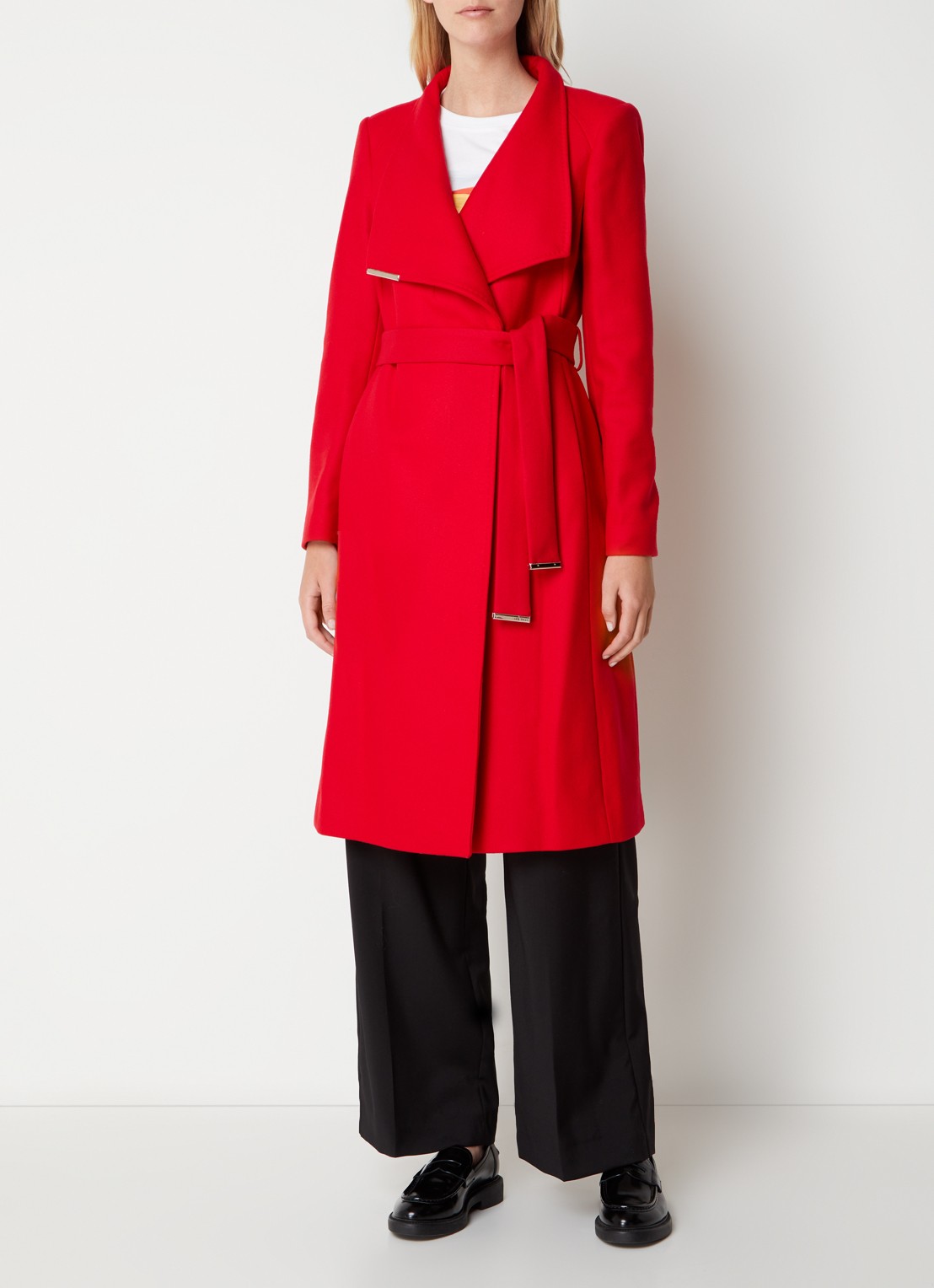 Ted Baker Rose mantel in kasjmierblend met strikceintuur - detail 4 rood
