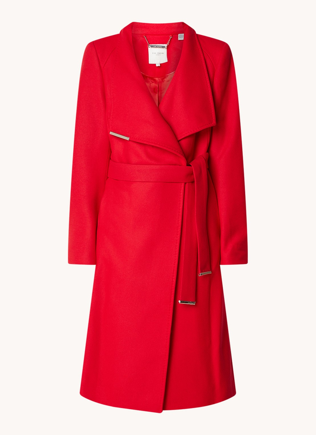 Ted Baker Rose mantel in kasjmierblend met strikceintuur - voorkant 2 rood