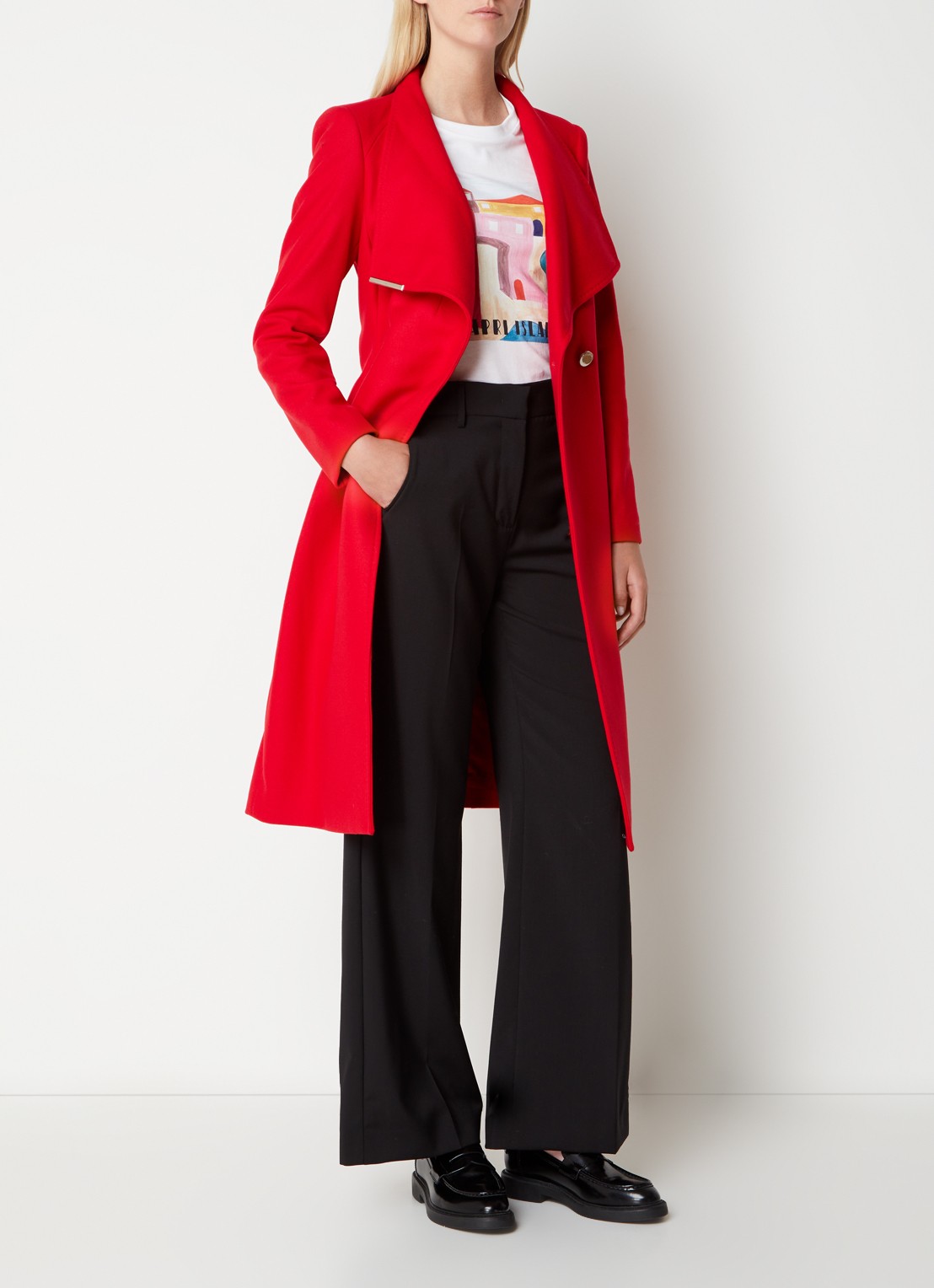 Ted Baker Rose mantel in kasjmierblend met strikceintuur - voorkant 3 rood