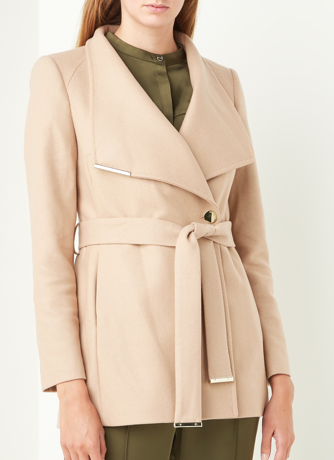 Ted Baker Rosess mantel in kasjmierblend met strikceintuur - detail 2 camel
