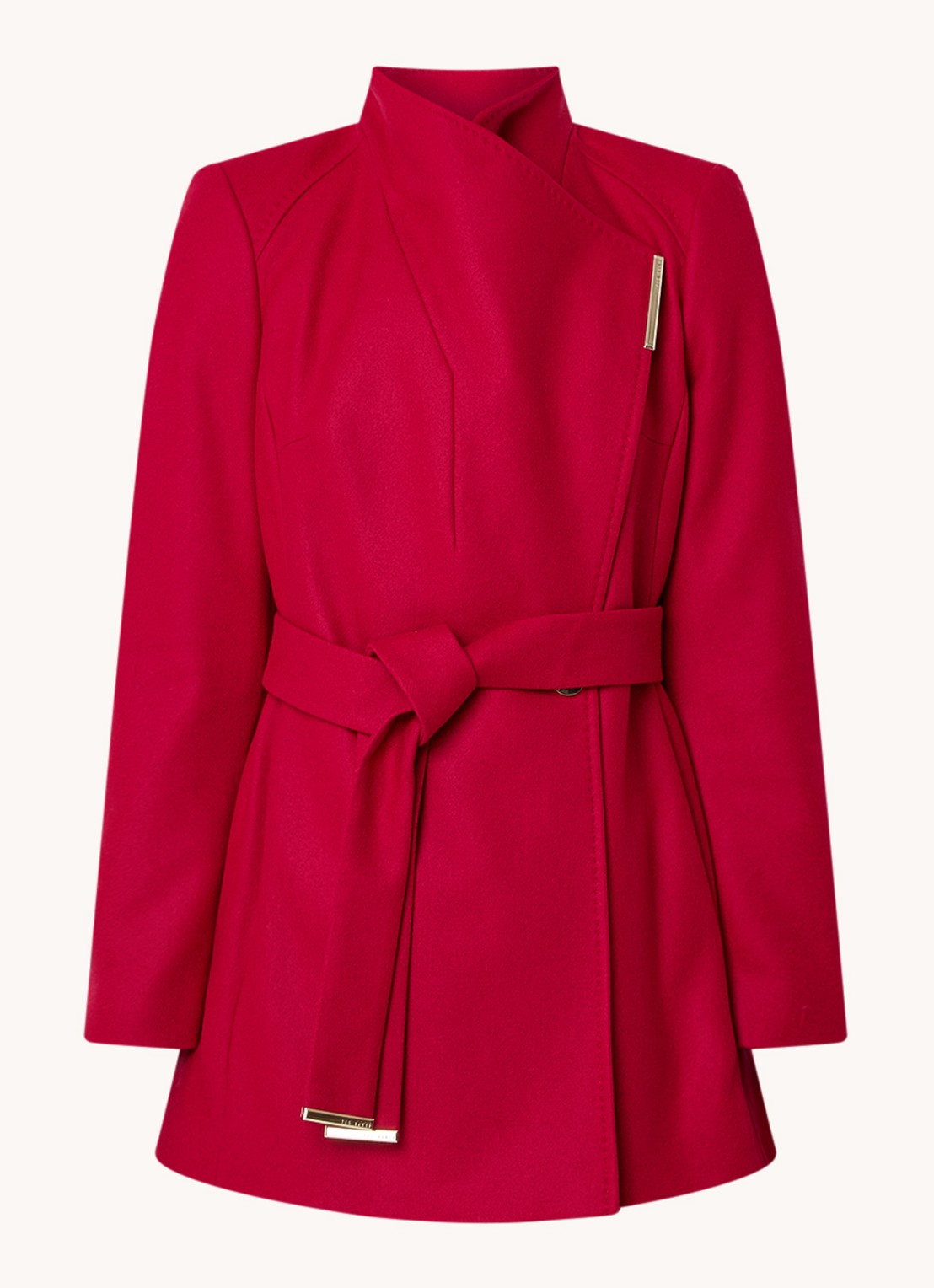 Ted Baker Rosess mantel in kasjmierblend met strikceintuur - voorkant donkerroze