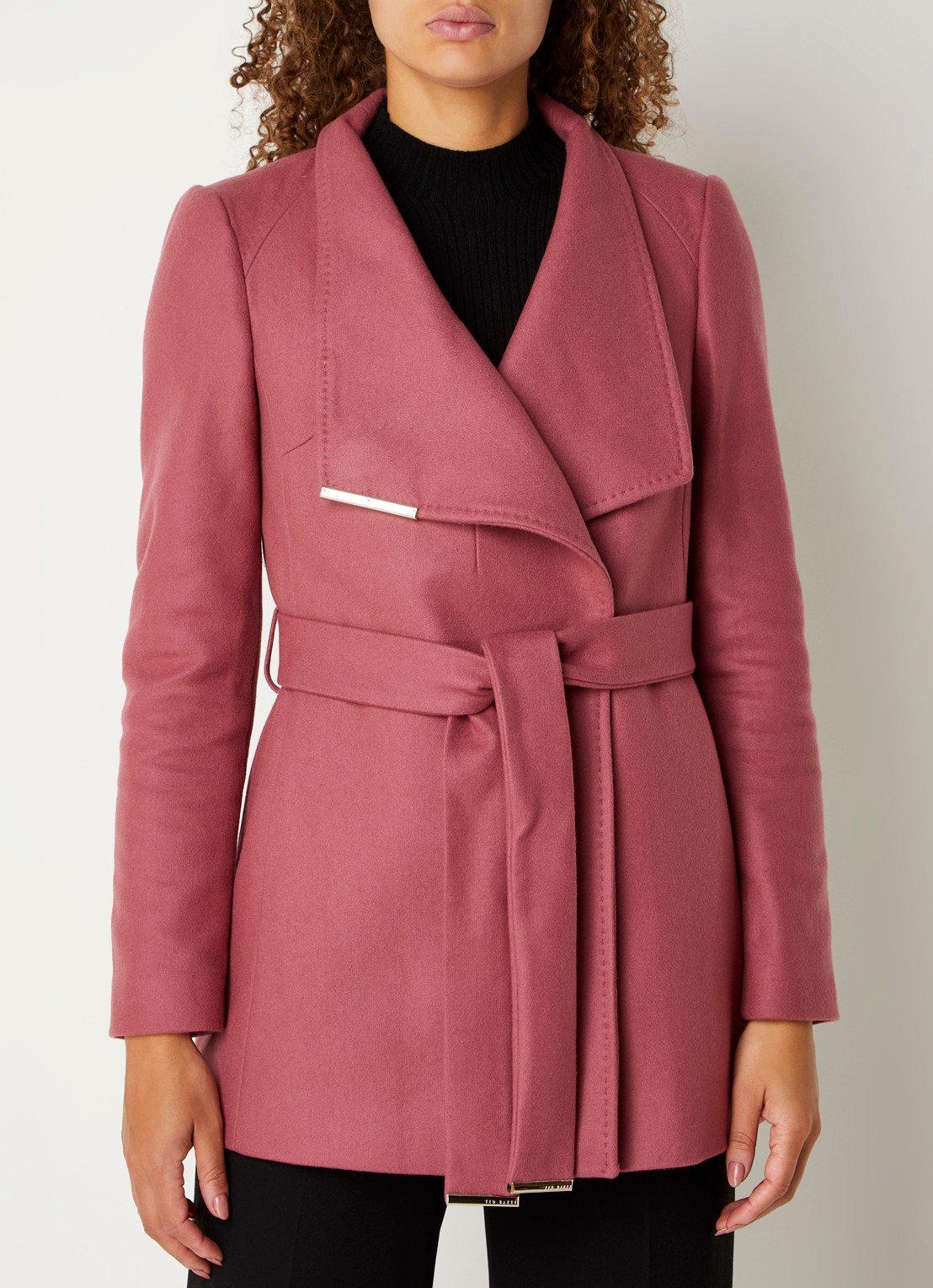 Ted Baker Rosess mantel in kasjmierblend met strikceintuur - detail 2 oudroze