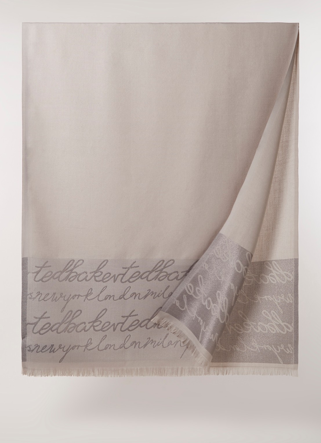 Ted Baker Teddiee sjaal met lurex 180 x 75 cm - voorkant 3 taupe