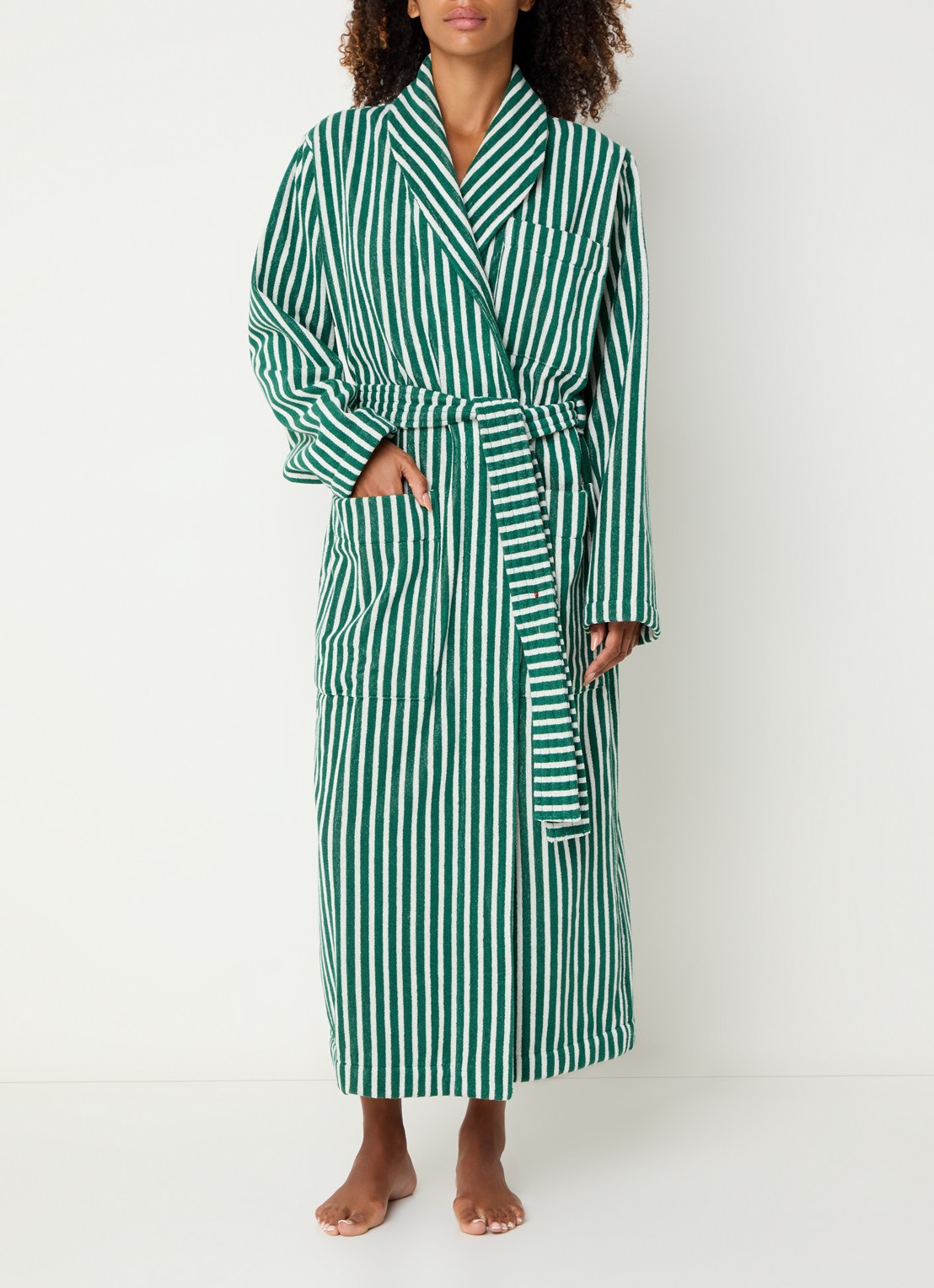 TEKLA Badjas met opgestikte zakken - unisex - detail 5 groen