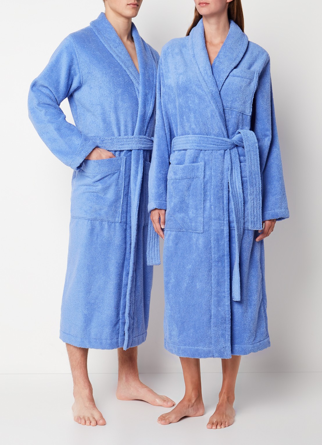 TEKLA Badjas met opgestikte zakken - unisex - detail 3 blauw