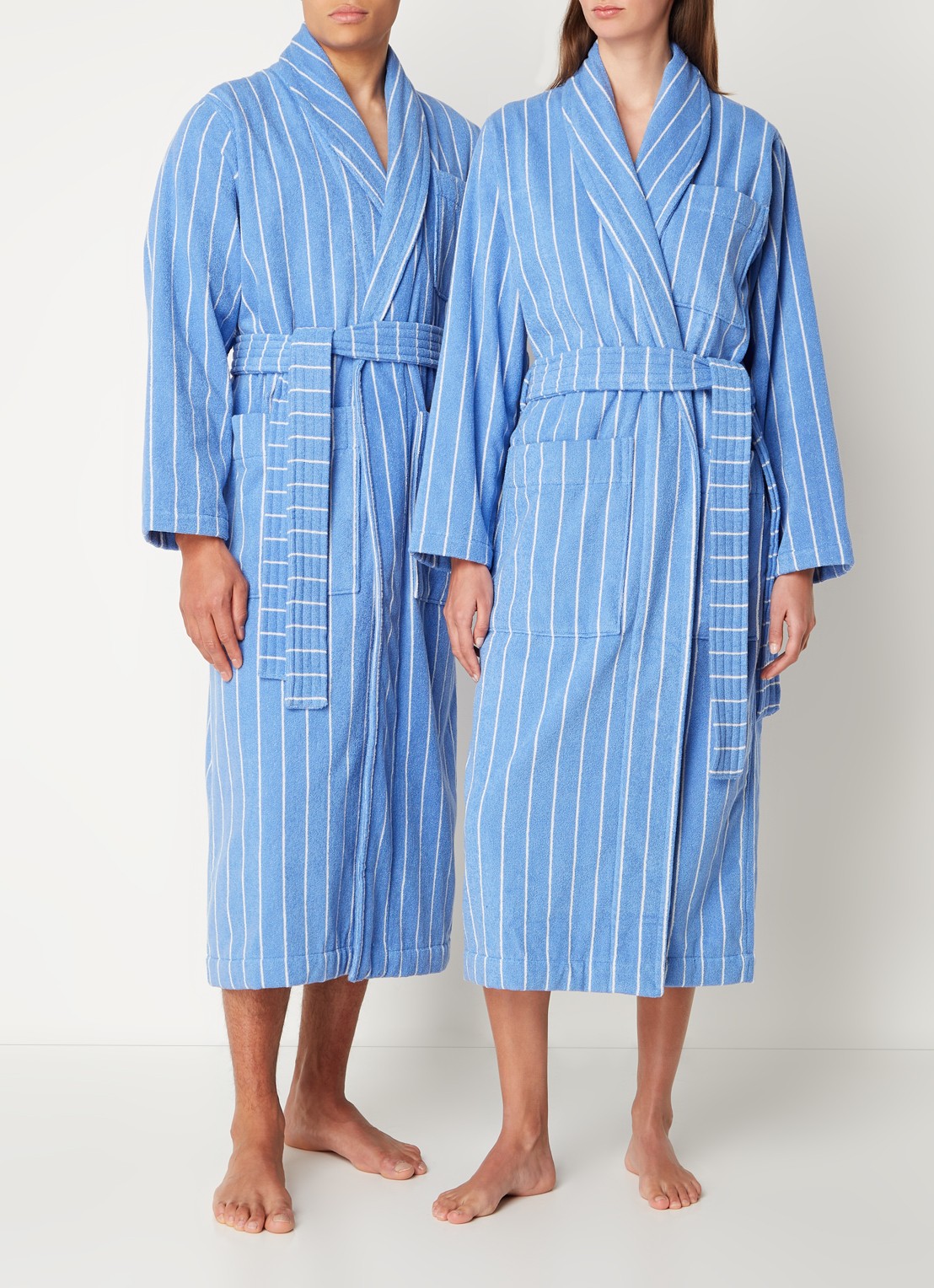 TEKLA Badjas van  katoen met streepprint - unisex - voorkant 2 blauw