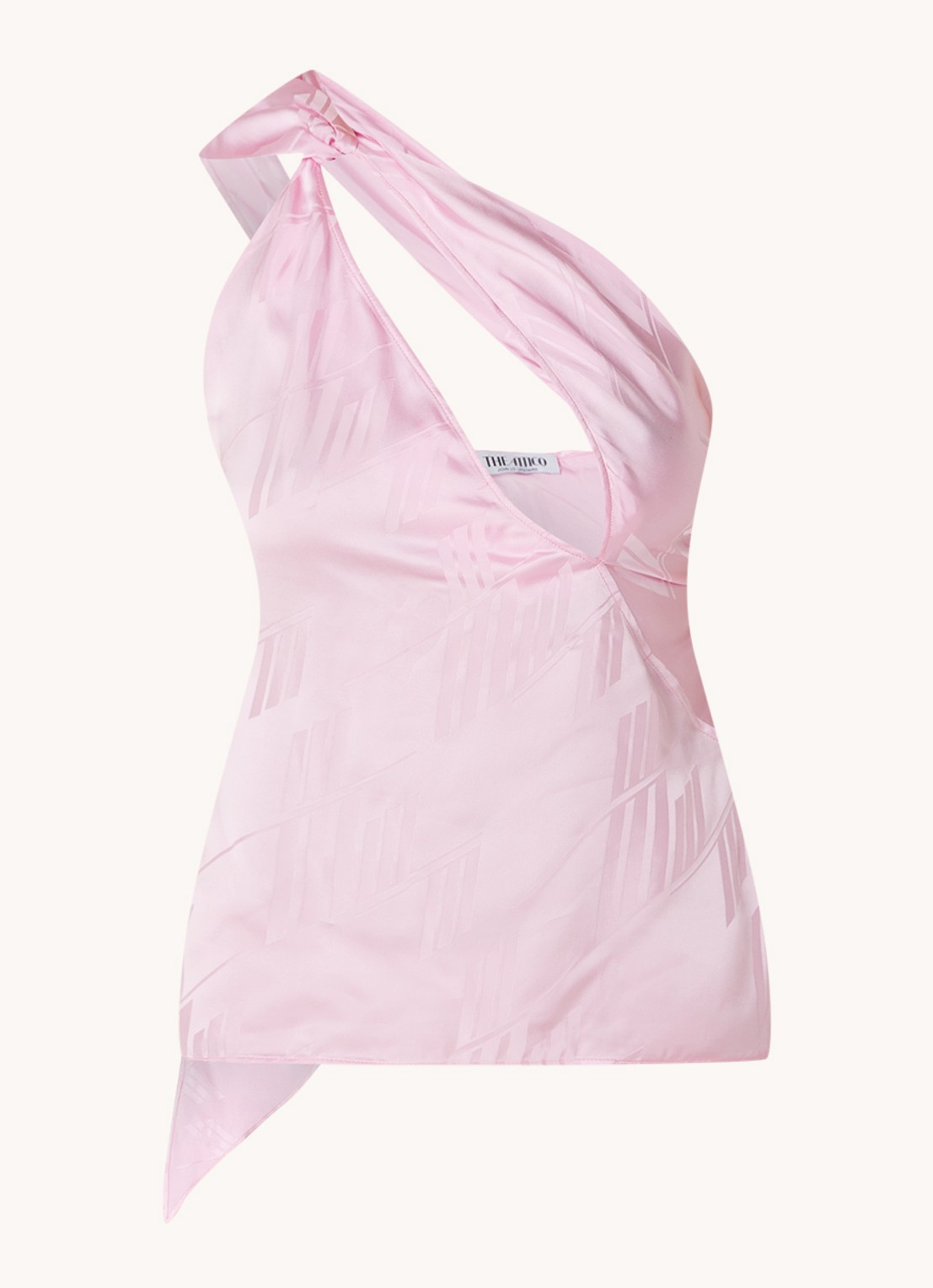 The Attico One shoulder top van satijn - voorkant 2 lichtroze