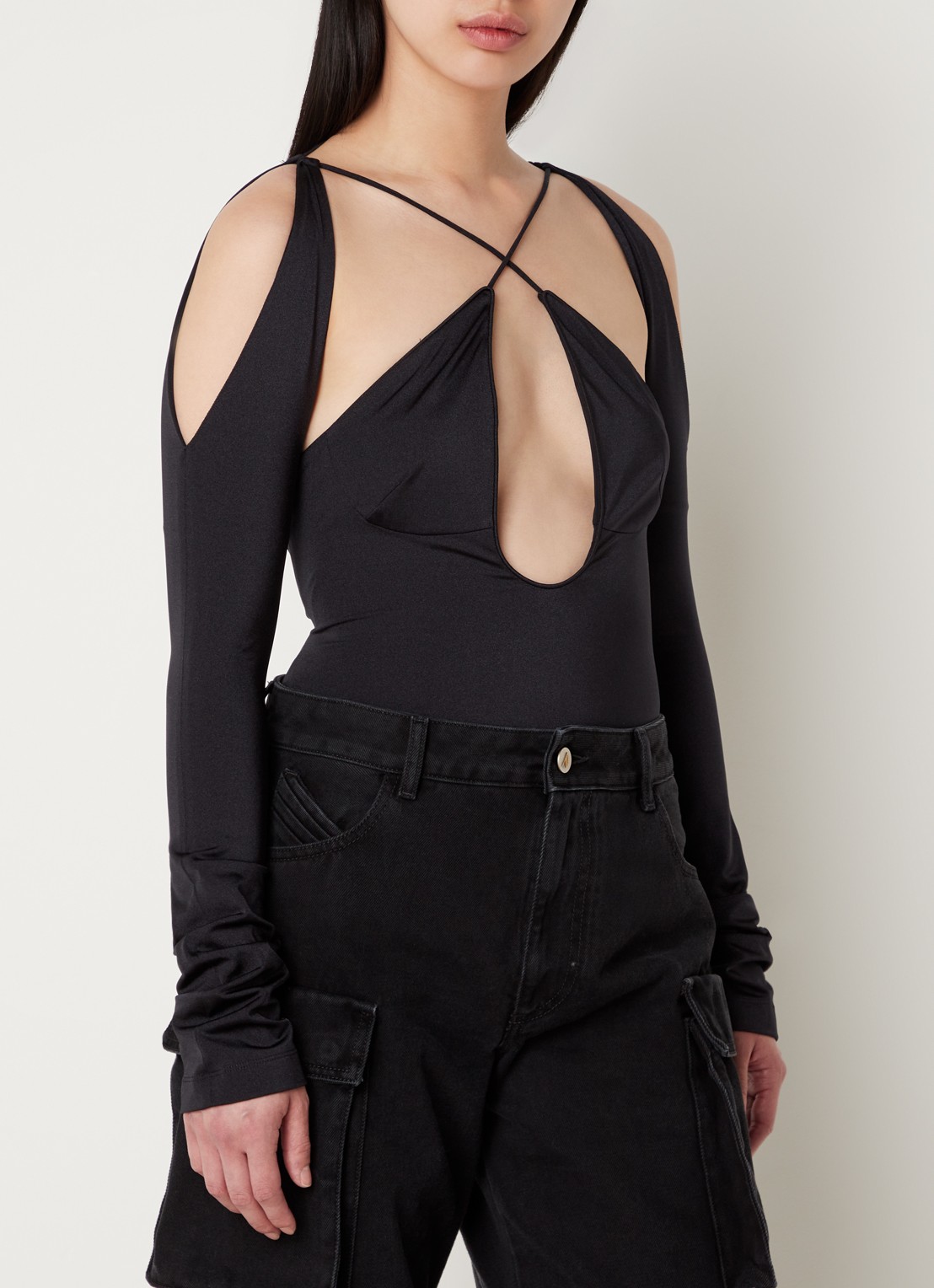The Attico Zane top met cut-out details - detail 4 zwart