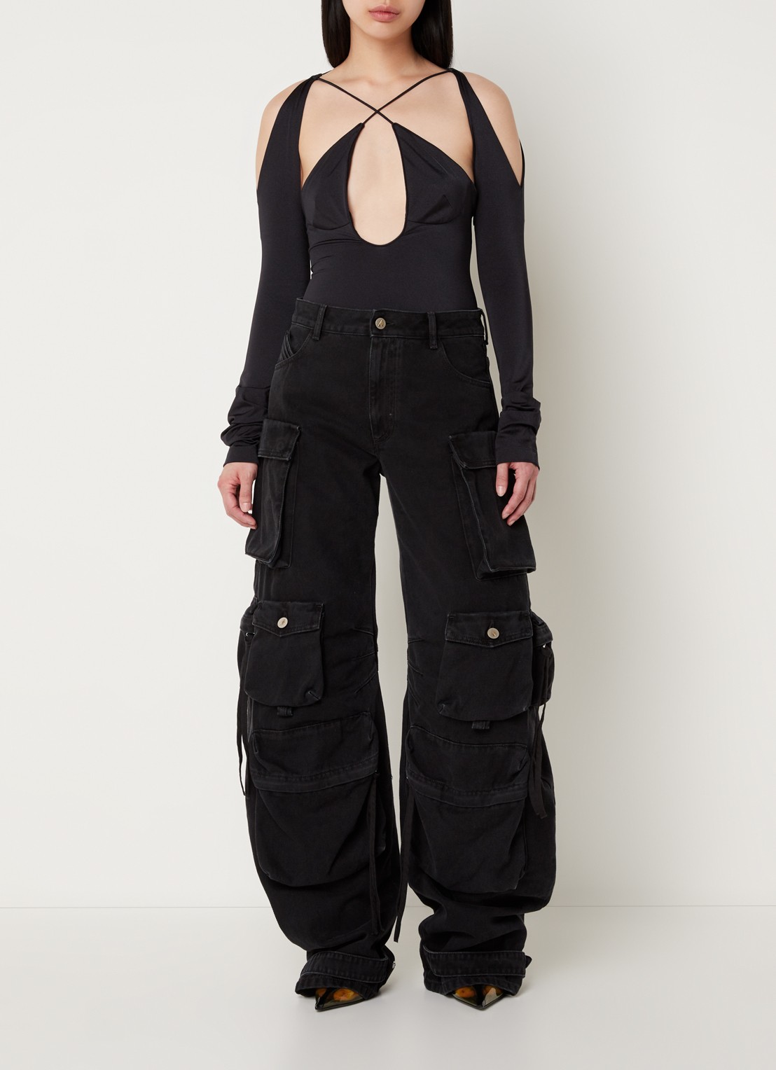 The Attico Zane top met cut-out details - voorkant 3 zwart