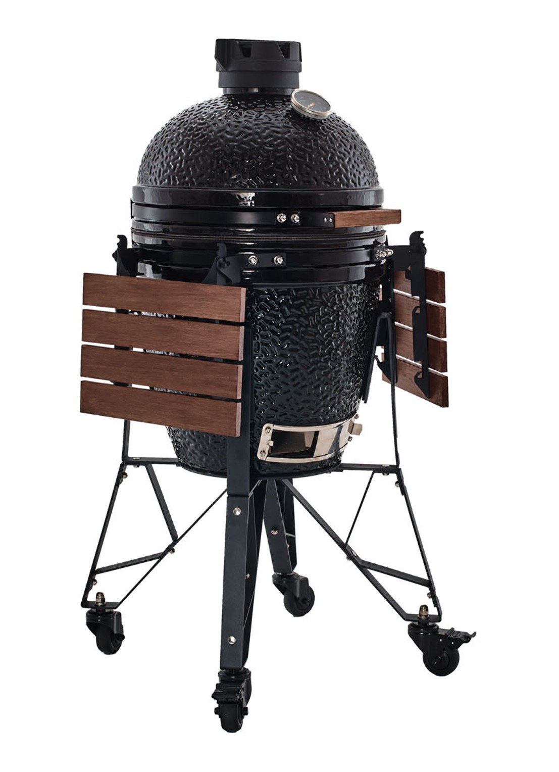 The Bastard Complete Medium 2022 kamado barbecue met verrijdbaar onderstel en zijtafel - voorkant 6 zwart