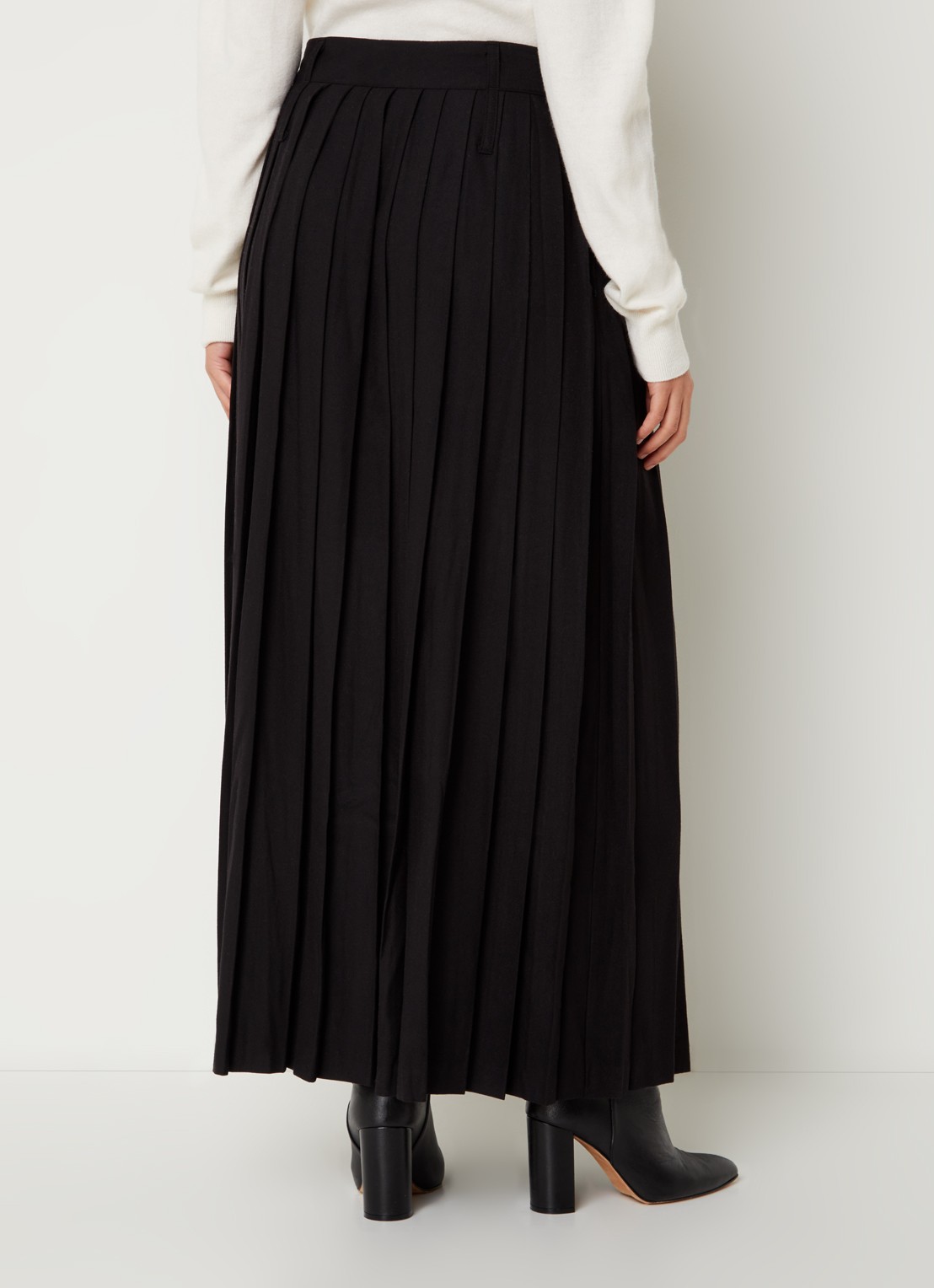 The Frankie Shop Bailey maxi plooirok in wolblend met split  - achterkant 2 zwart