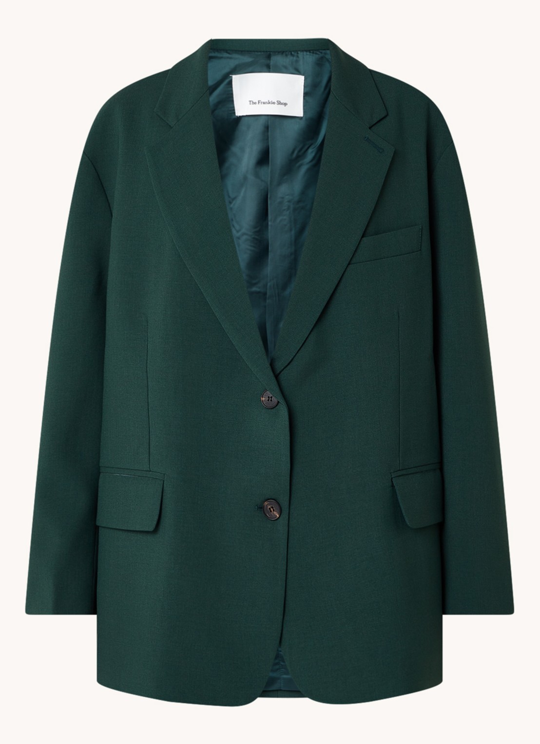 The Frankie Shop Bea oversized blazer met klepzakken - voorkant donkergroen