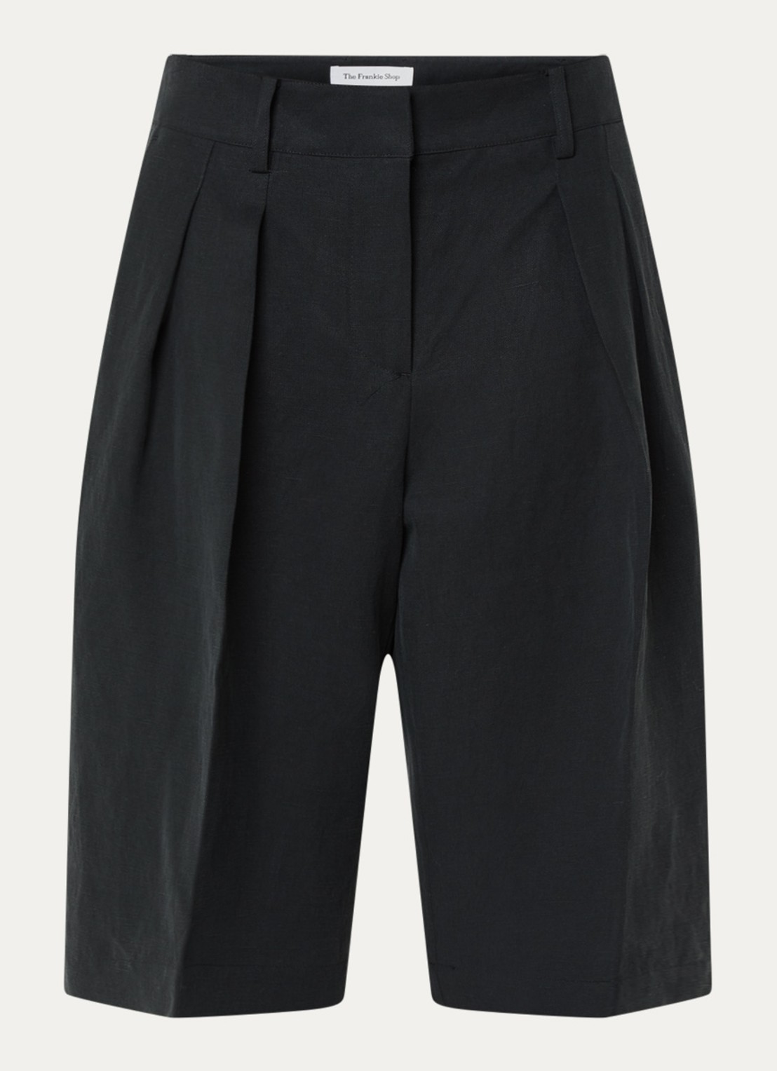 The Frankie Shop Bilbao high waist wide fit korte pantalon in linnenblend - voorkant zwart