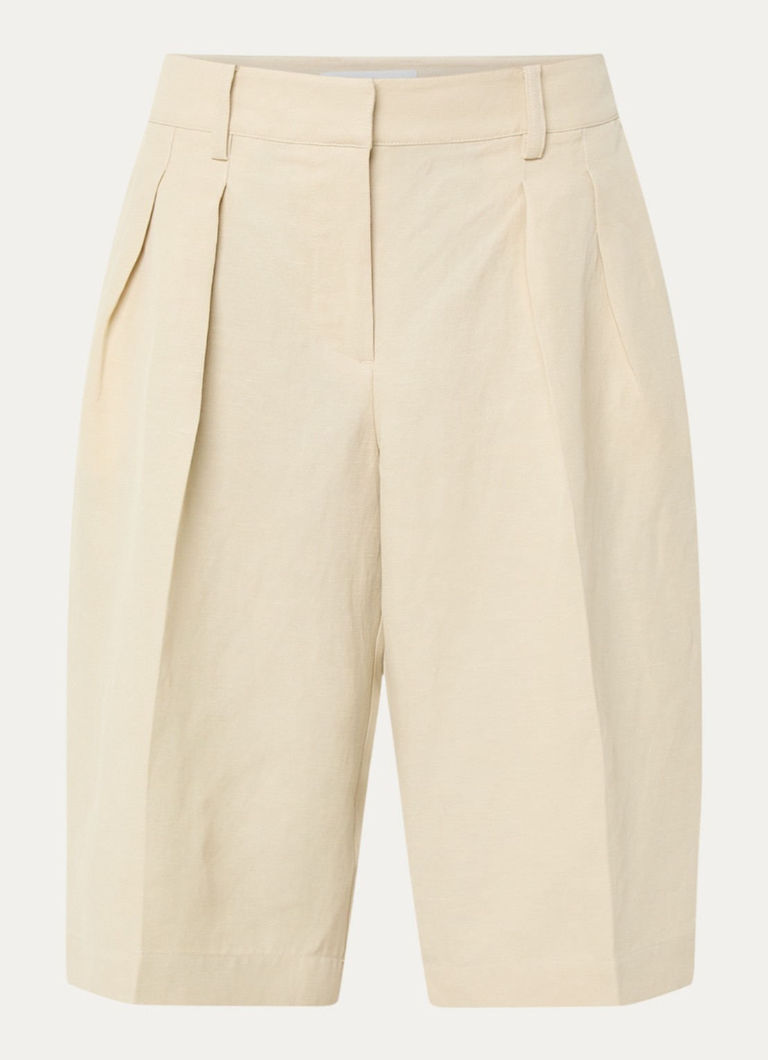 The Frankie Shop Bilbao high waist wide fit korte pantalon in linnenblend - voorkant 3 beige