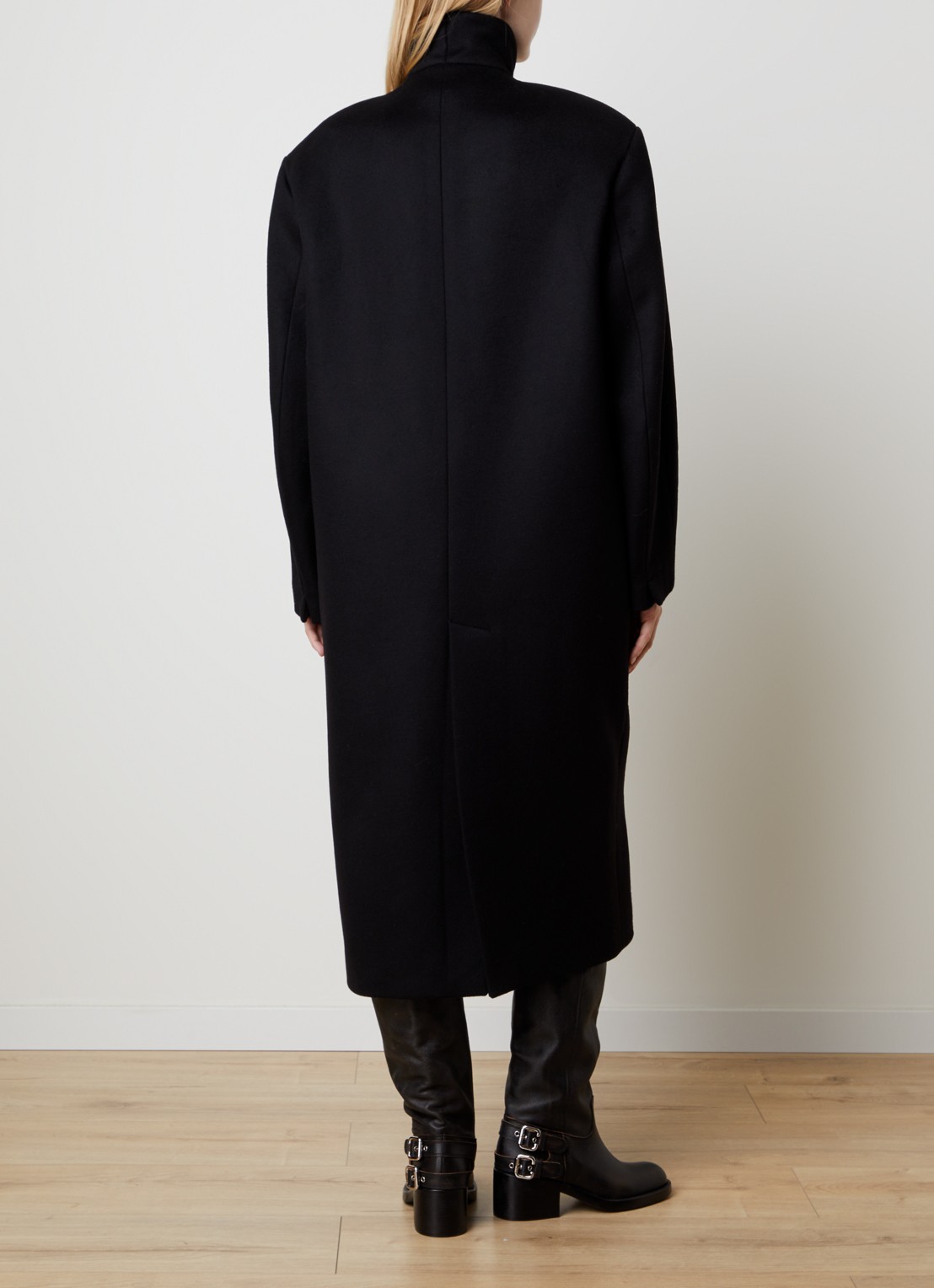 The Frankie Shop Brea mantel in wolblend met steekzakken - achterkant 4 zwart