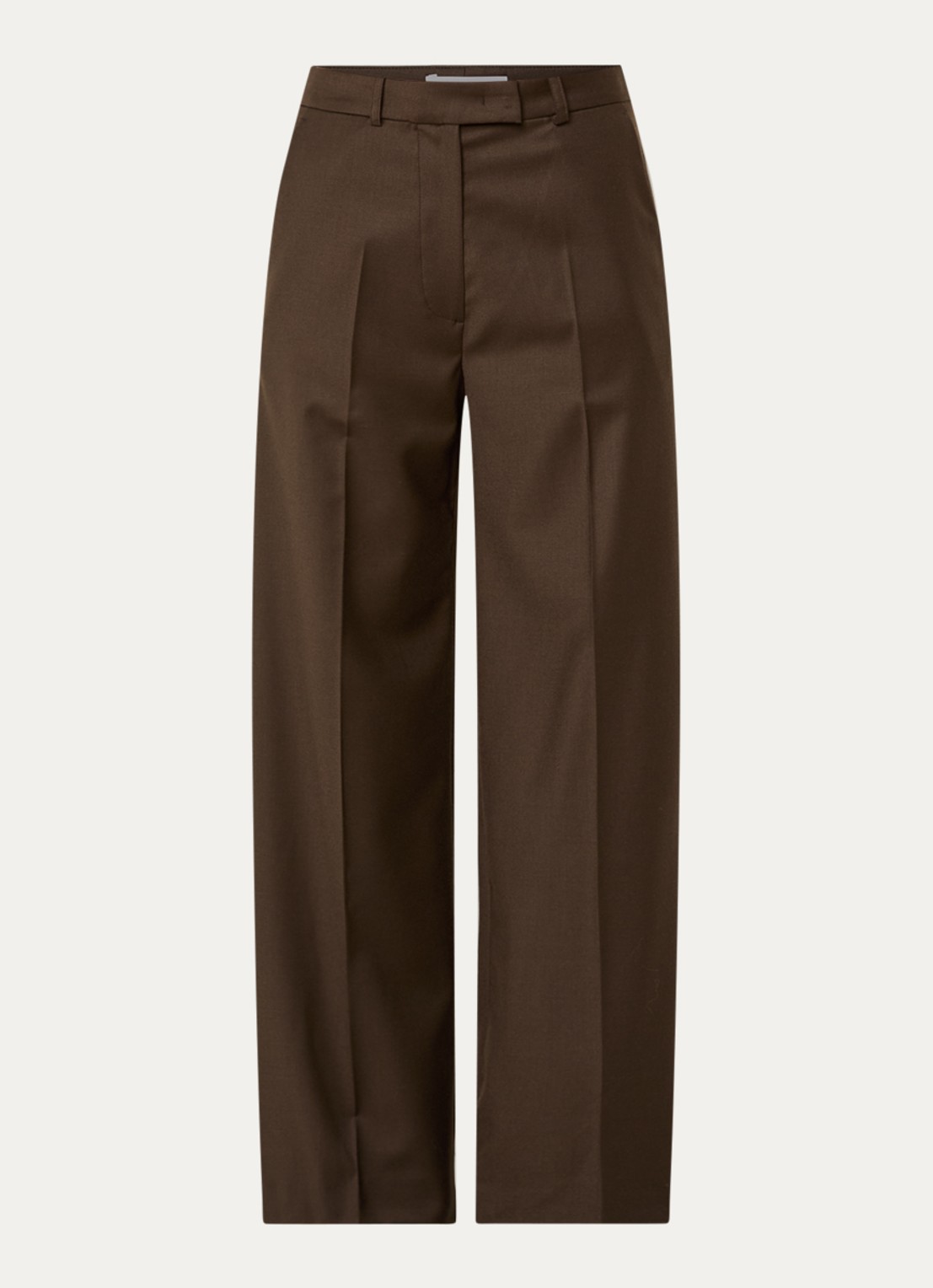 The Frankie Shop Brickell high waist wide fit pantalon in scheerwolblend met steekzakken - voorkant 3 bruin