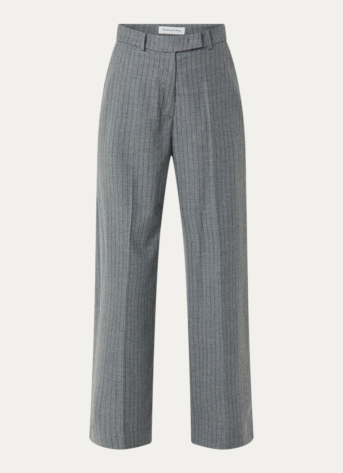 The Frankie Shop Brickell high waist wide fit pantalon van scheerwol met krijtstreep - voorkant grijs