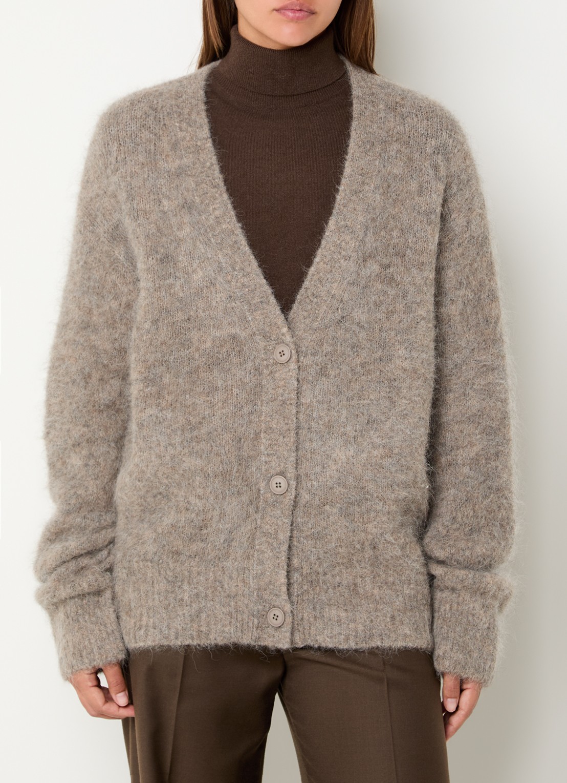 The Frankie Shop Elland oversized grofgebreid vest met gemêleerd dessin - detail 3 zand