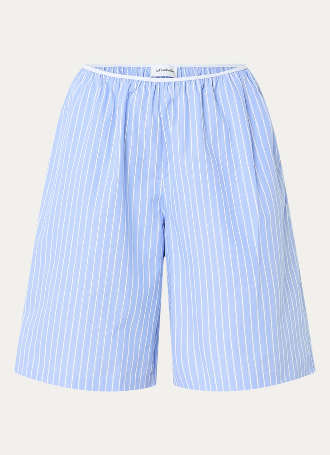 The Frankie Shop Elyn high waist loose fit korte broek met streepprint - voorkant blauw
