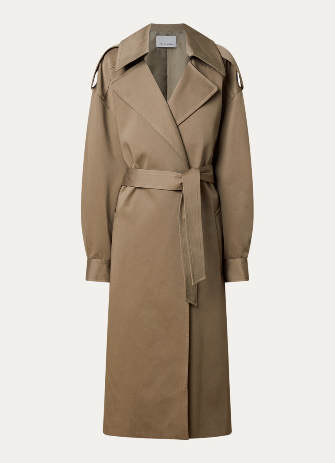 The Frankie Shop Esben trenchcoat met strikceintuur - voorkant 5 zand