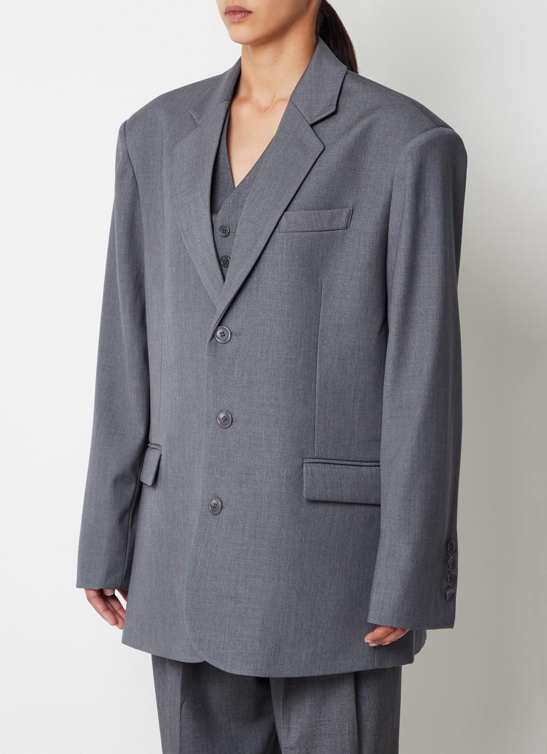 The Frankie Shop Gelso oversized blazer met klepzakken  - detail 2 grijs