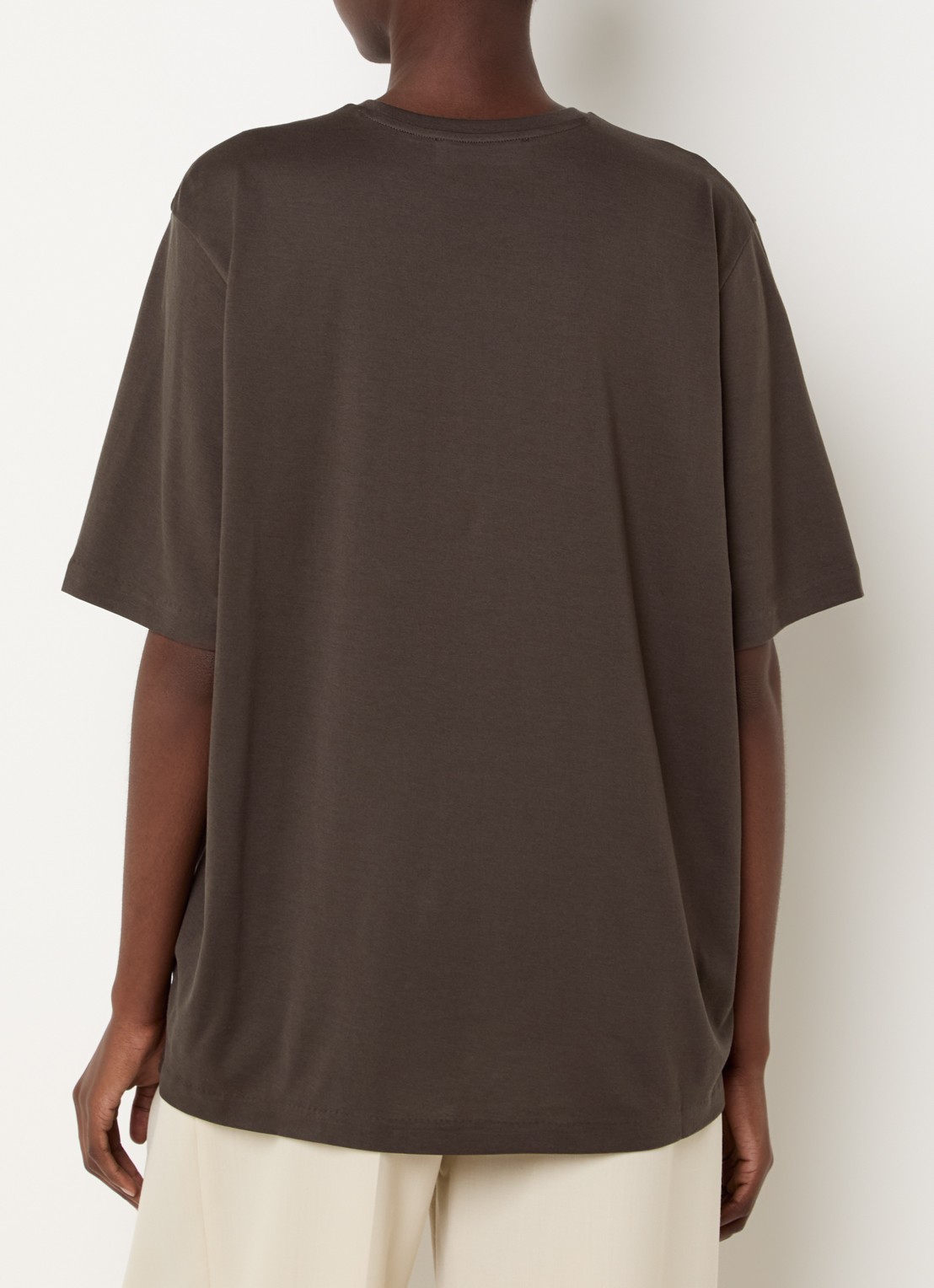 The Frankie Shop Harper T-shirt met ronde hals - achterkant donkerbruin