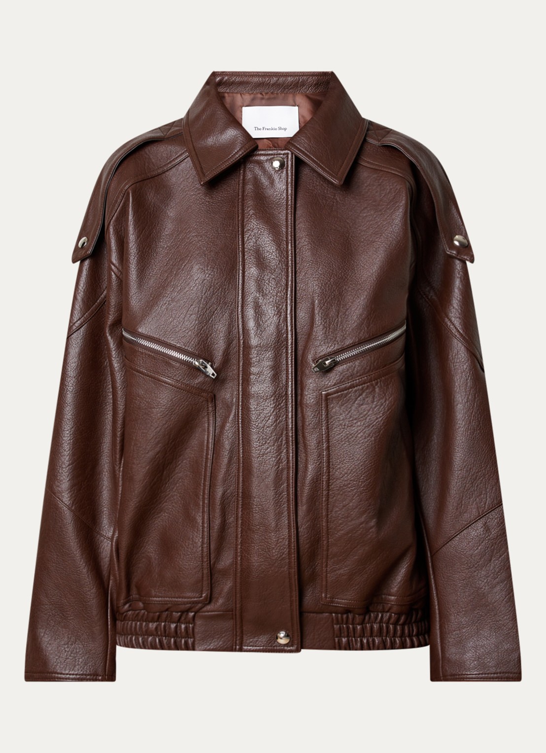 The Frankie Shop Hudson bomberjack van imitatieleer met opstaande kraag - voorkant roodbruin