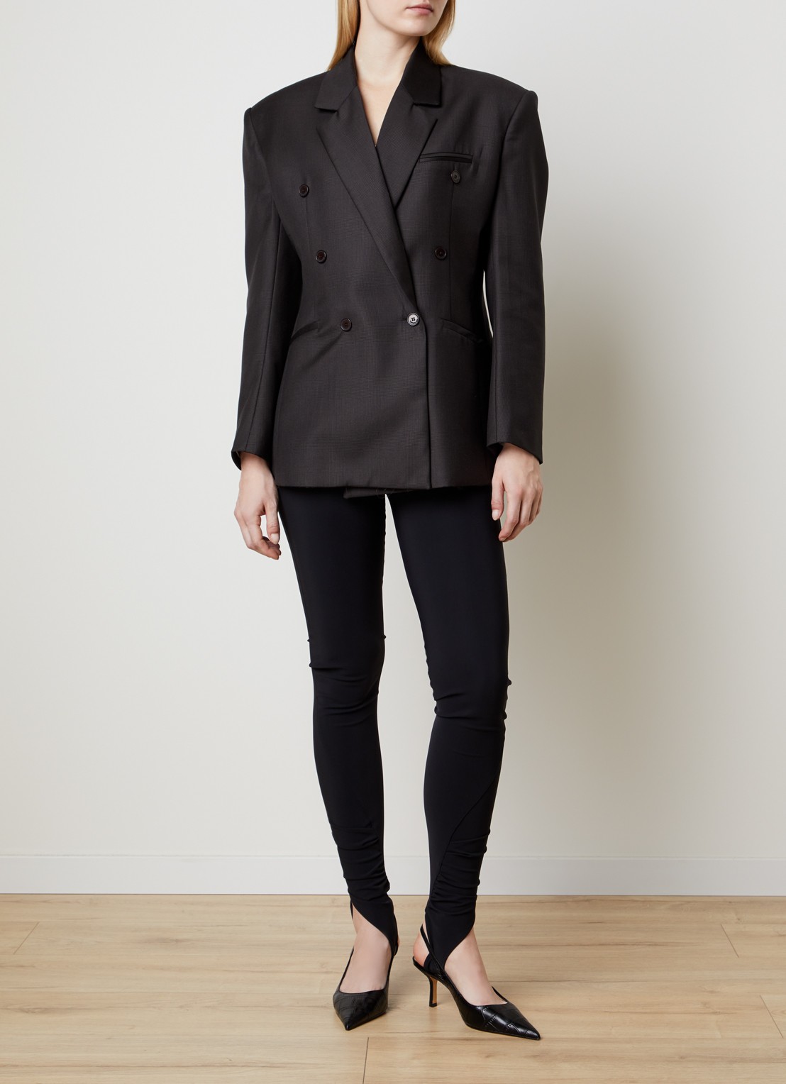 The Frankie Shop Jade double-breasted blazer van wol - voorkant 2 bruin