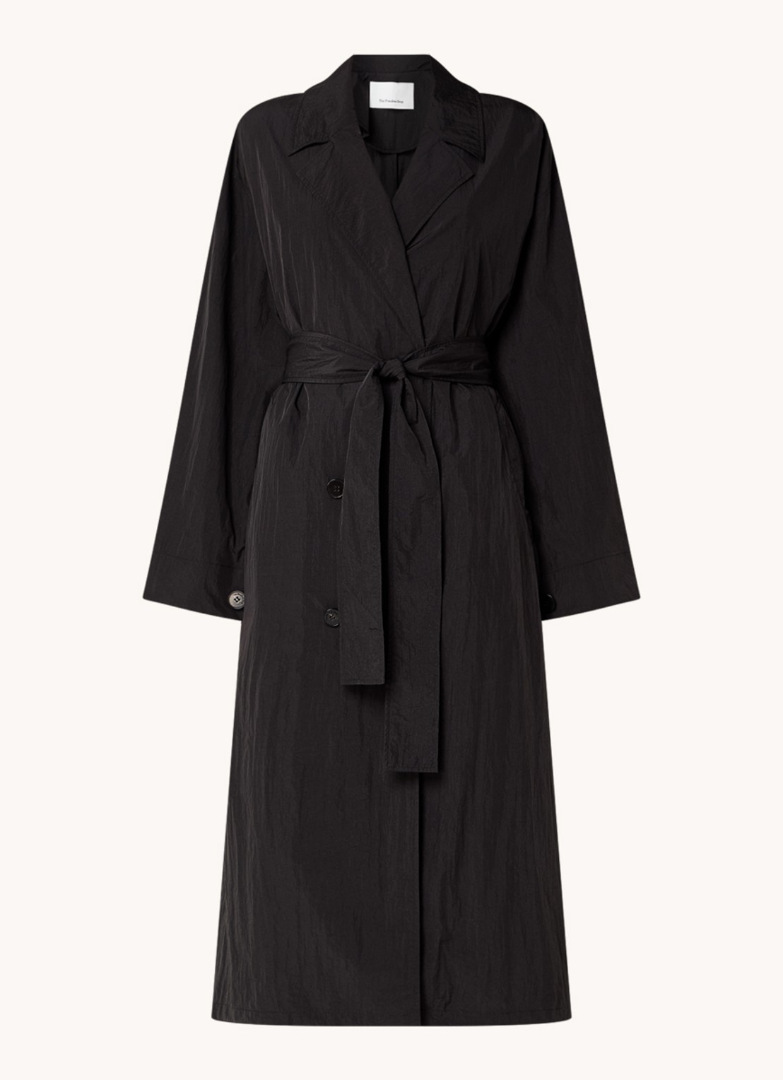 The Frankie Shop Jude double-breasted trenchcoat met strikceintuur - voorkant zwart
