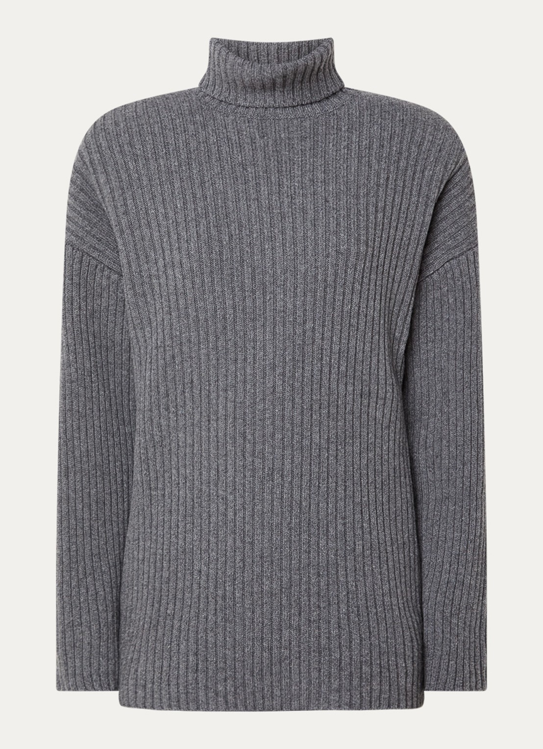 The Frankie Shop Lindall ribgebreide trui in wolblend met col en schoudervulling - voorkant 2 grijs