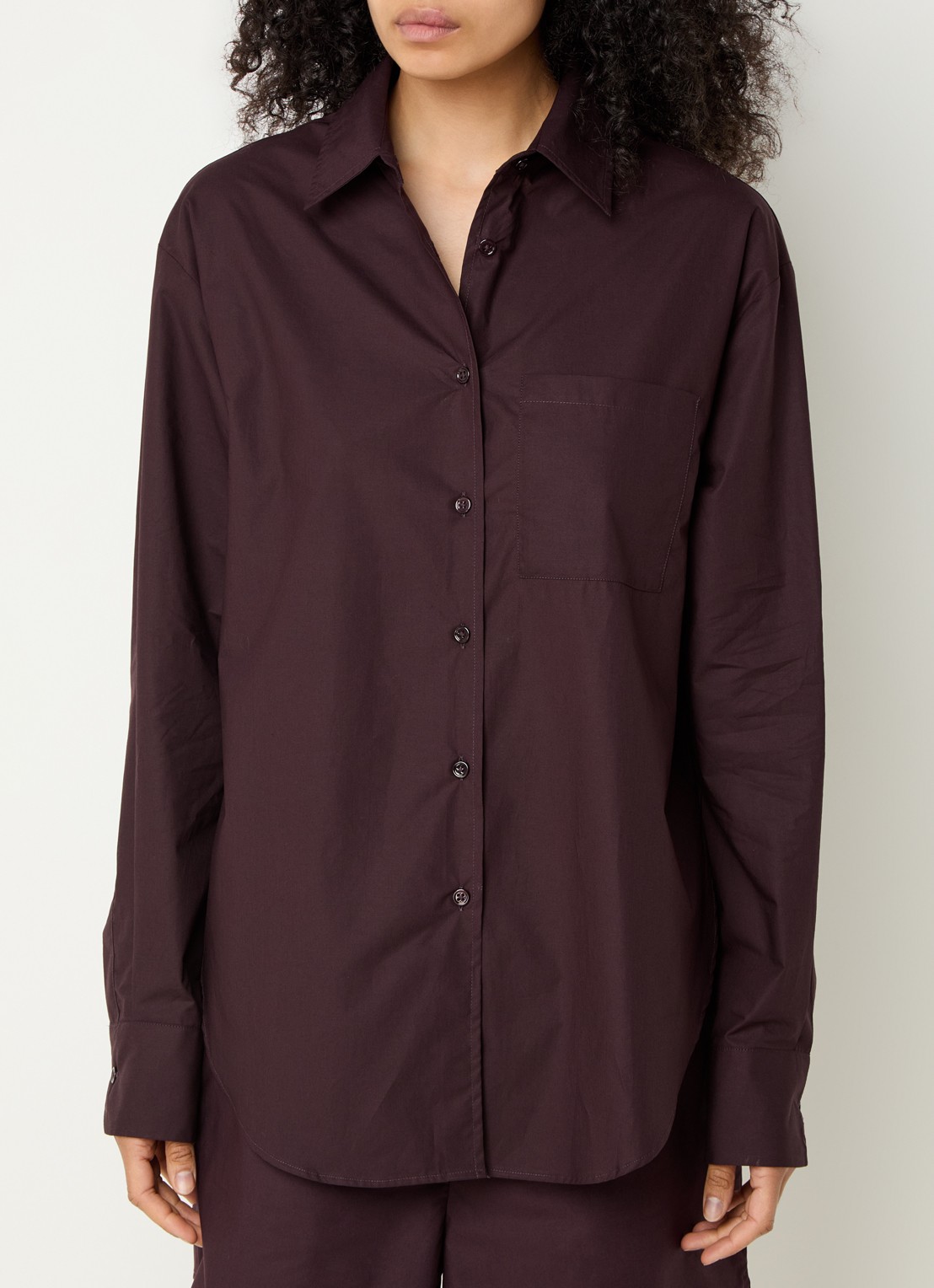 The Frankie Shop Lui blouse van  katoen met borstzak - detail 3 aubergine
