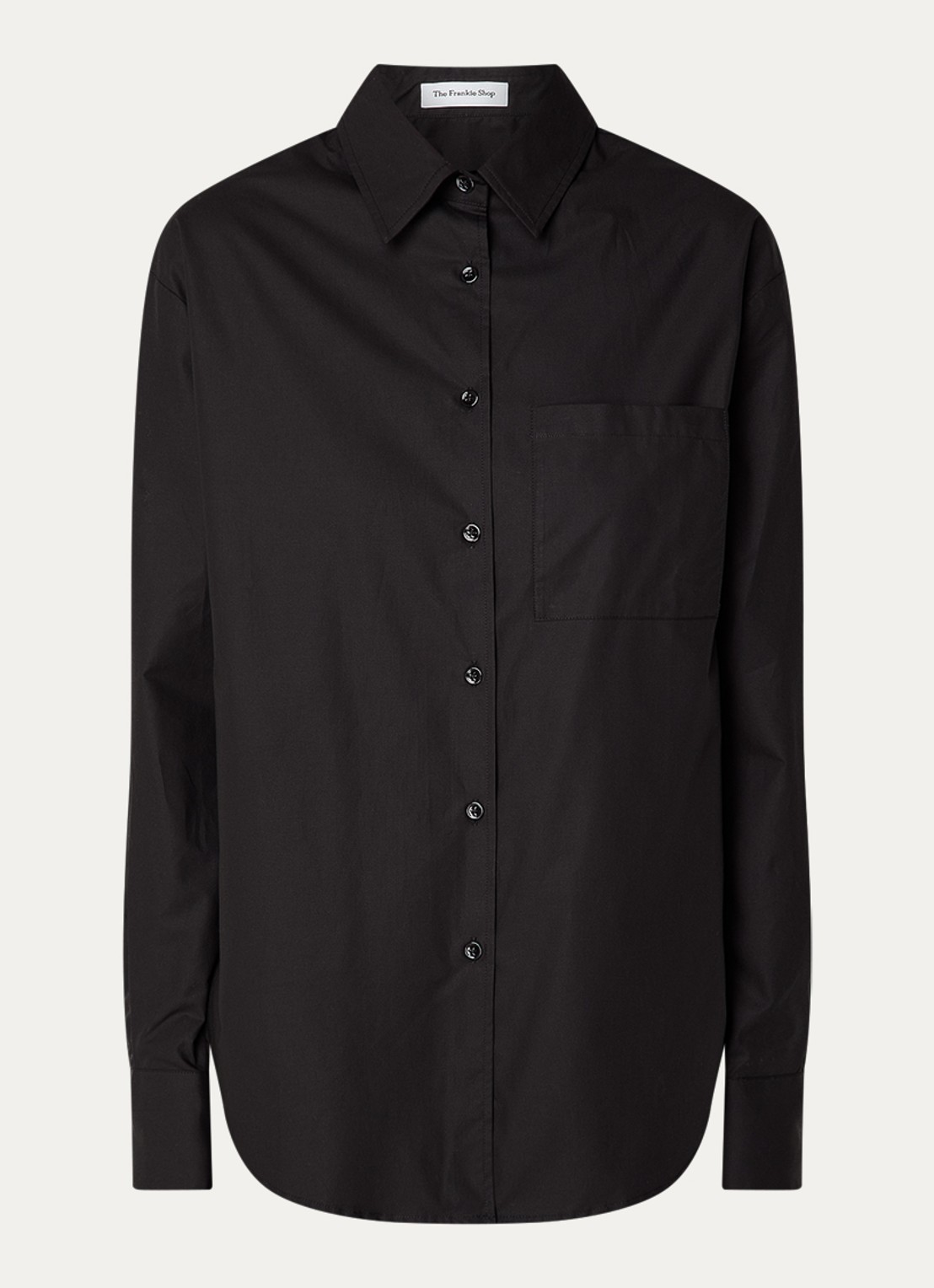 The Frankie Shop  Lui oversized blouse met borstzak  - voorkant 2 zwart