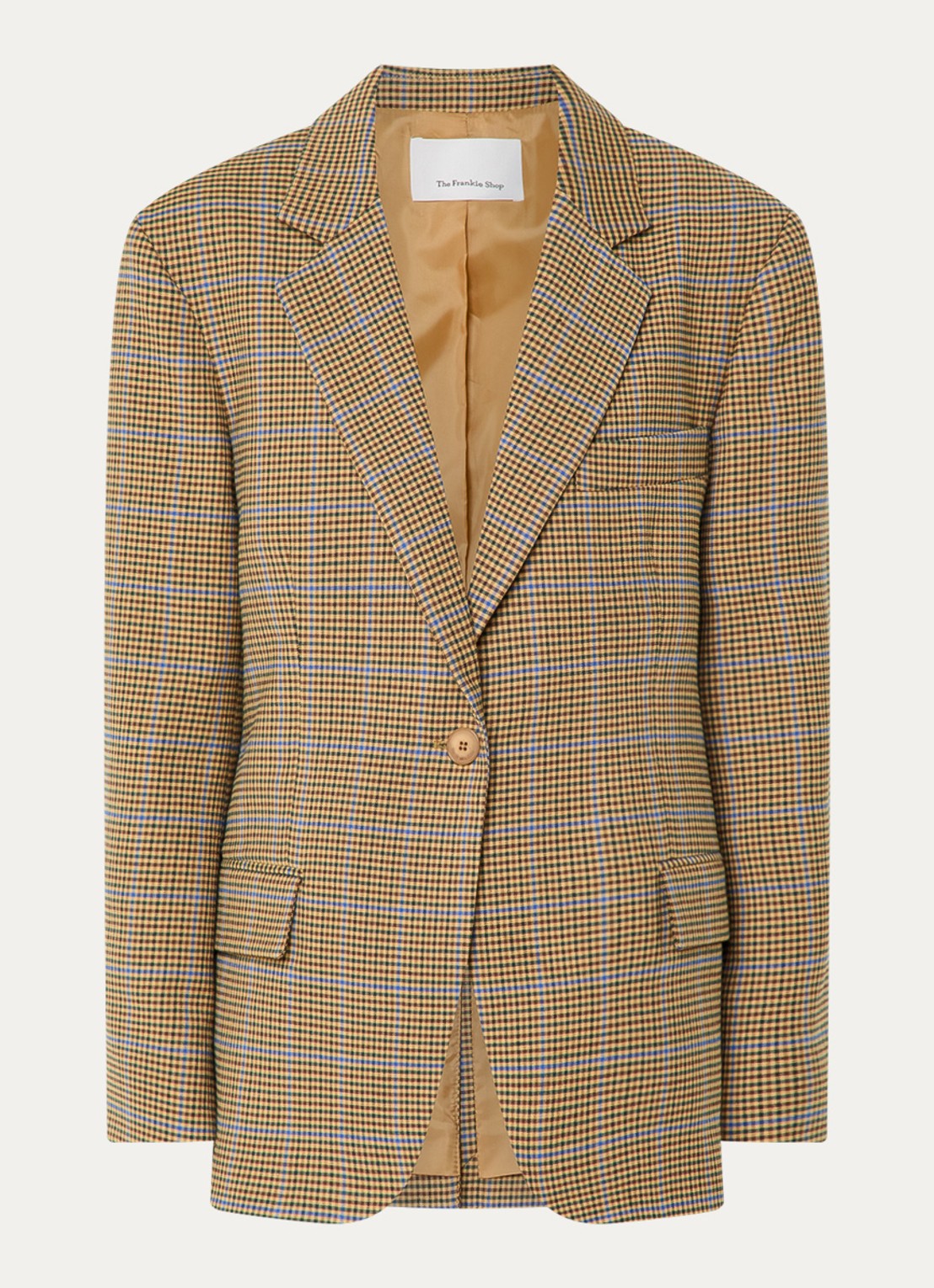 The Frankie Shop Lyra oversized blazer in wolblend met pied-de-poule dessin - voorkant 3 camel