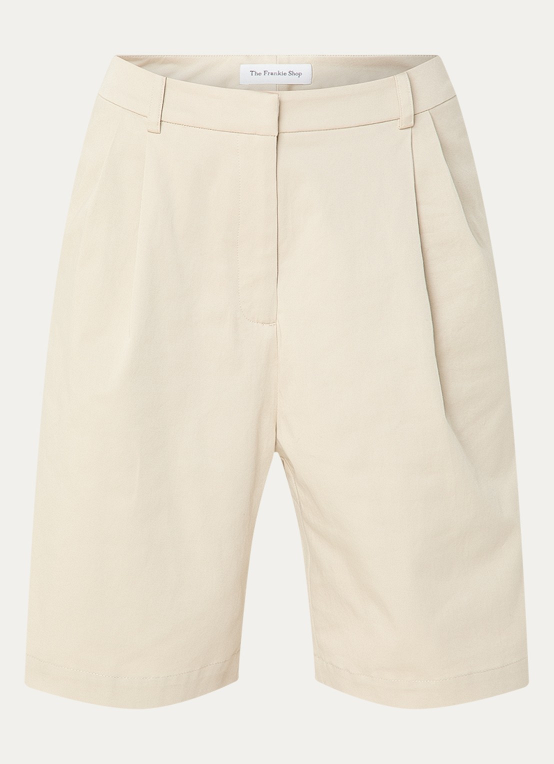 The Frankie Shop Marfa high waist wide fit korte broek met steekzakken  - voorkant 2 beige