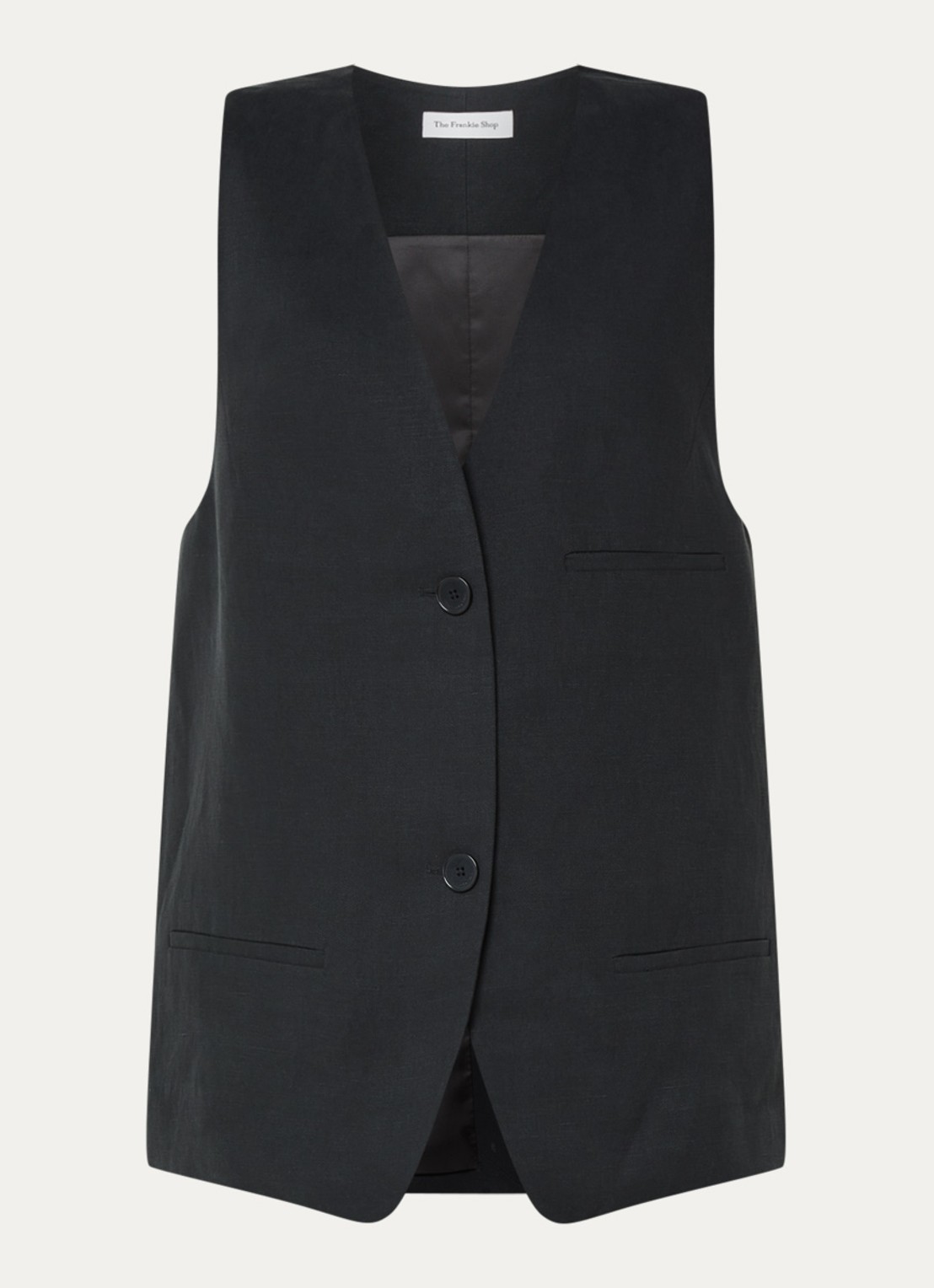 The Frankie Shop Melrose oversized gilet in linnenblend  - voorkant 3 zwart