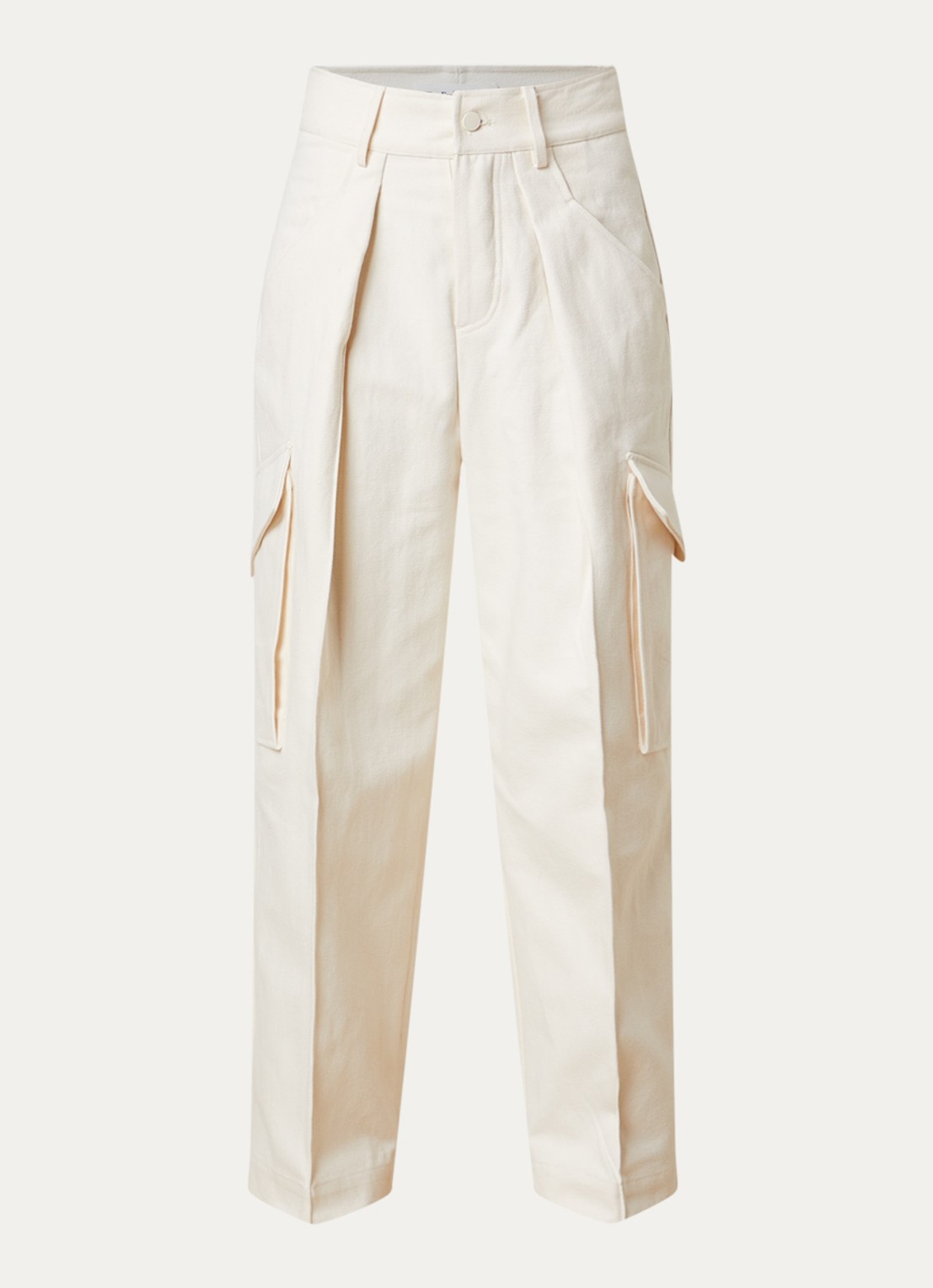The Frankie Shop Oslo high waist loose fit cargobroek van canvas - voorkant 4 creme