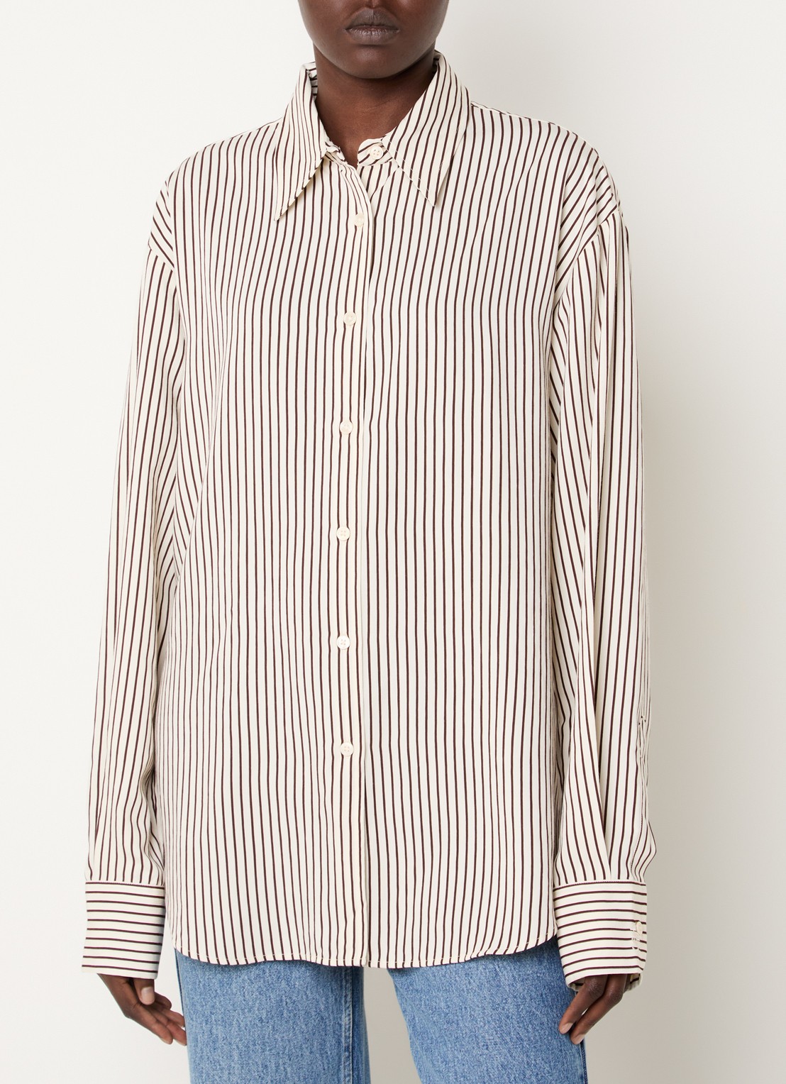 The Frankie Shop Peri oversized blouse  met streepprint - detail 4 creme