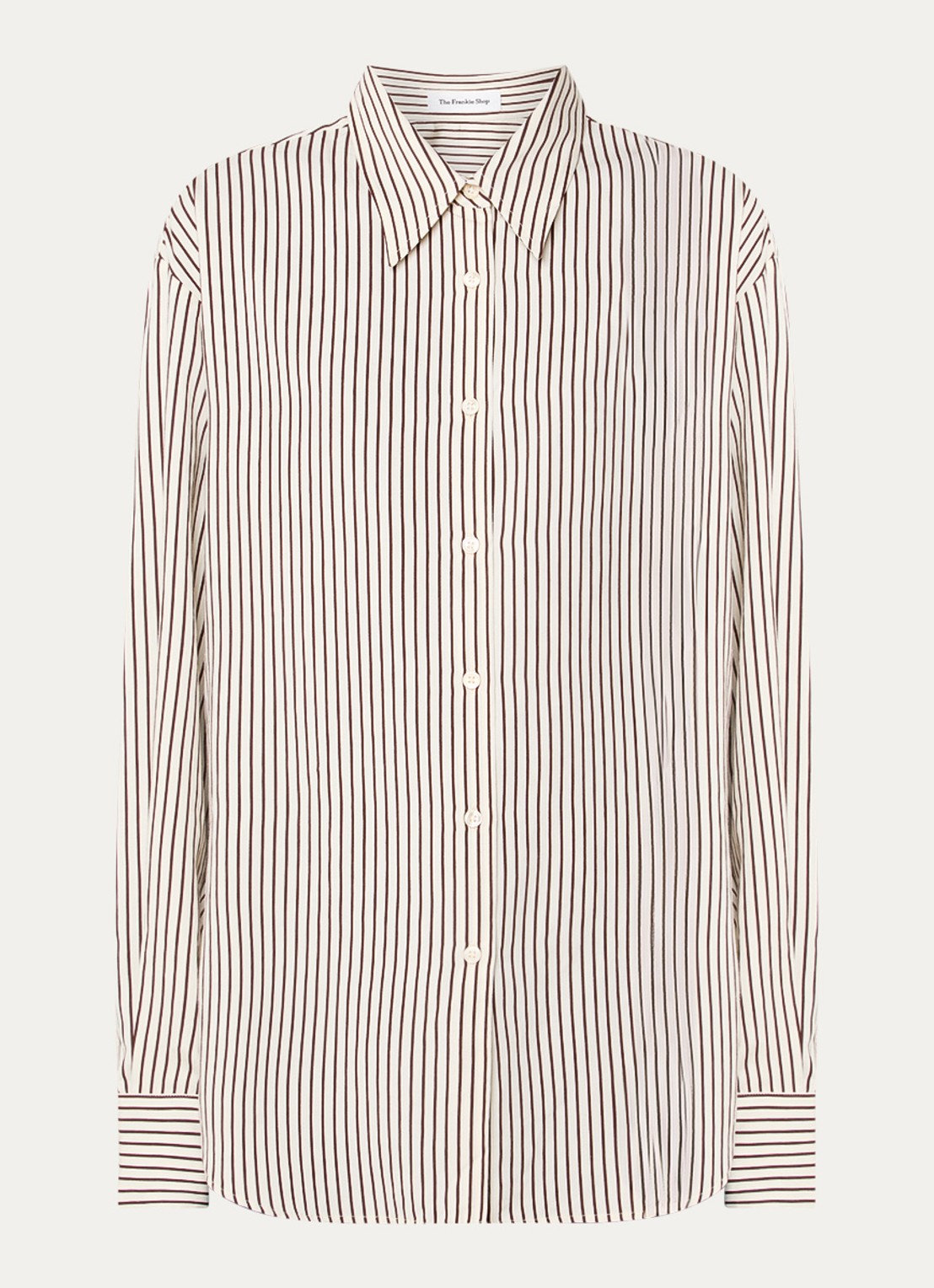 The Frankie Shop Peri oversized blouse  met streepprint - voorkant 2 creme