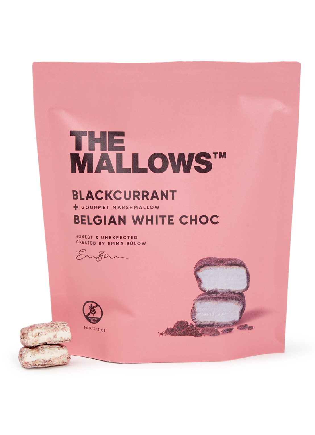 The Mallows Blackcurrant Mallows Belgian White Choc 90 gram - voorkant undefined