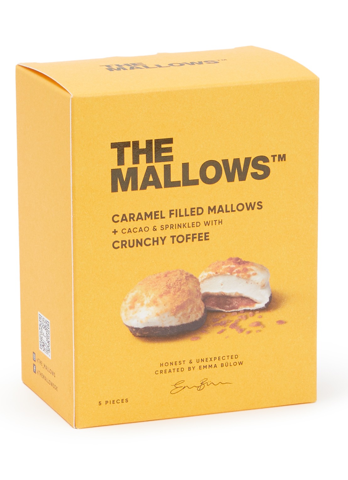 The Mallows Caramel Filled Mallows crunchy toffee 55 gram - voorkant oranje