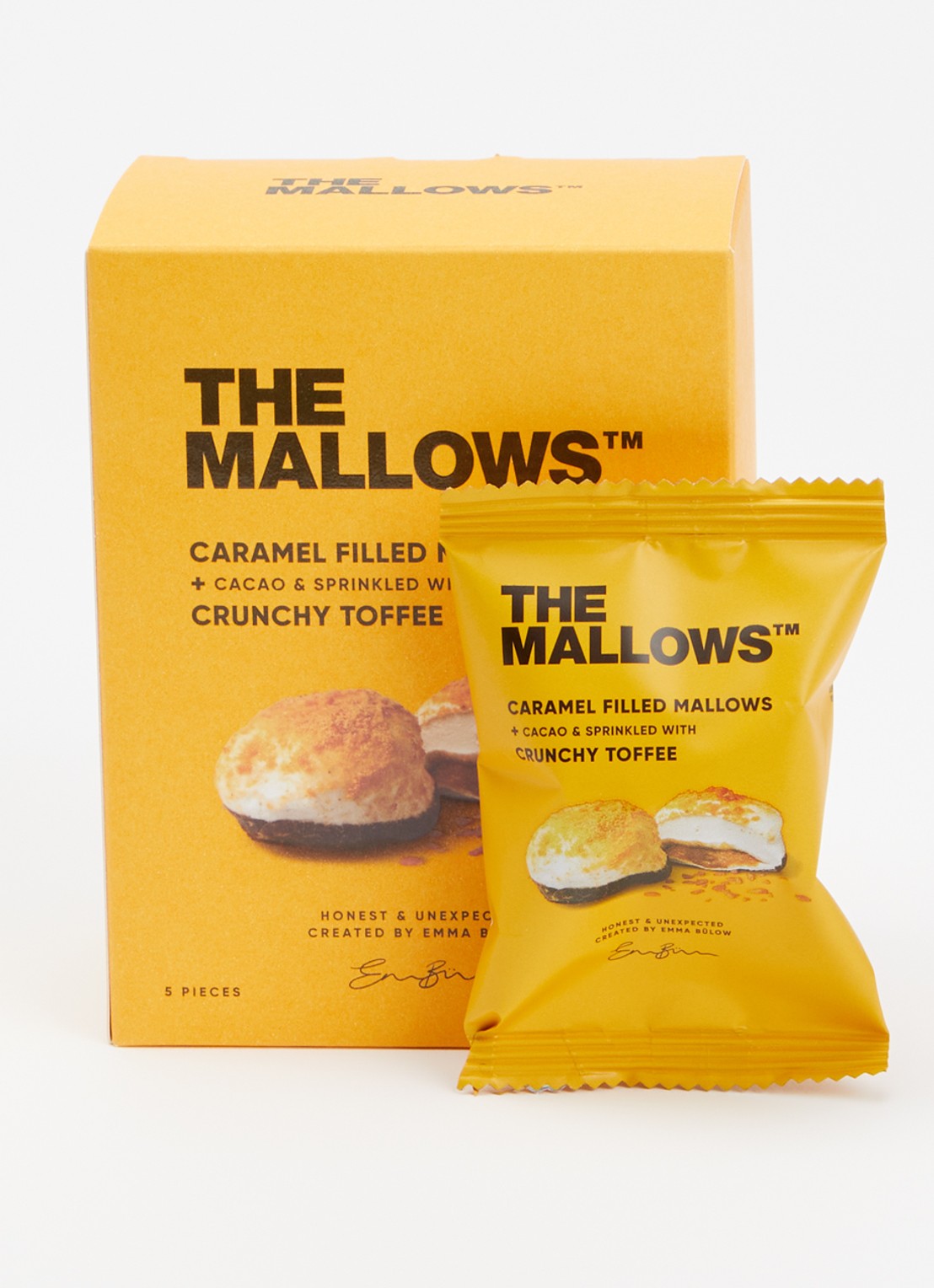 The Mallows Caramel Filled Mallows crunchy toffee 55 gram - voorkant 2 oranje
