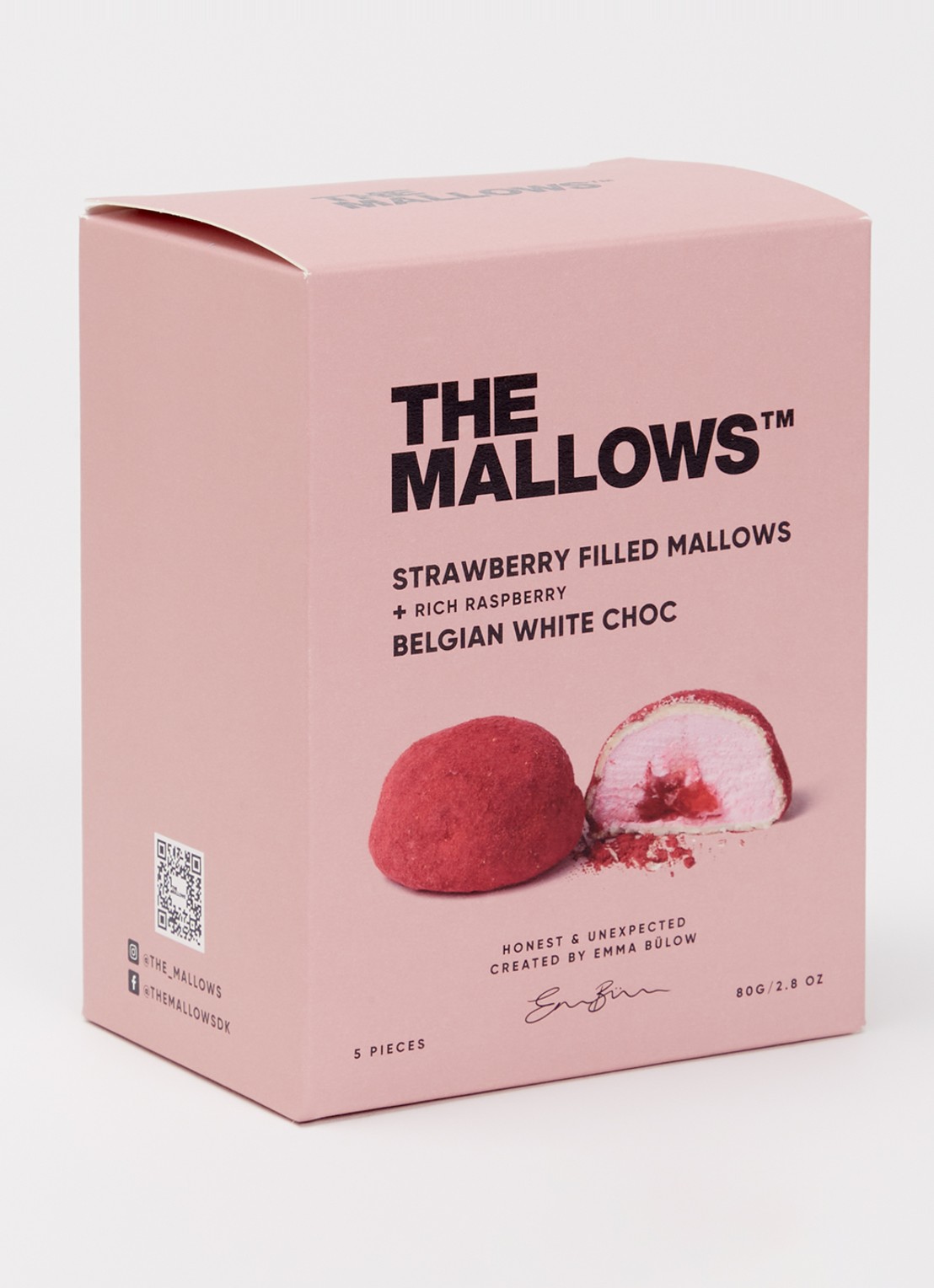 The Mallows Strawberry Filled Mallows - Belgian White Choc 5 stuks - voorkant 2 undefined