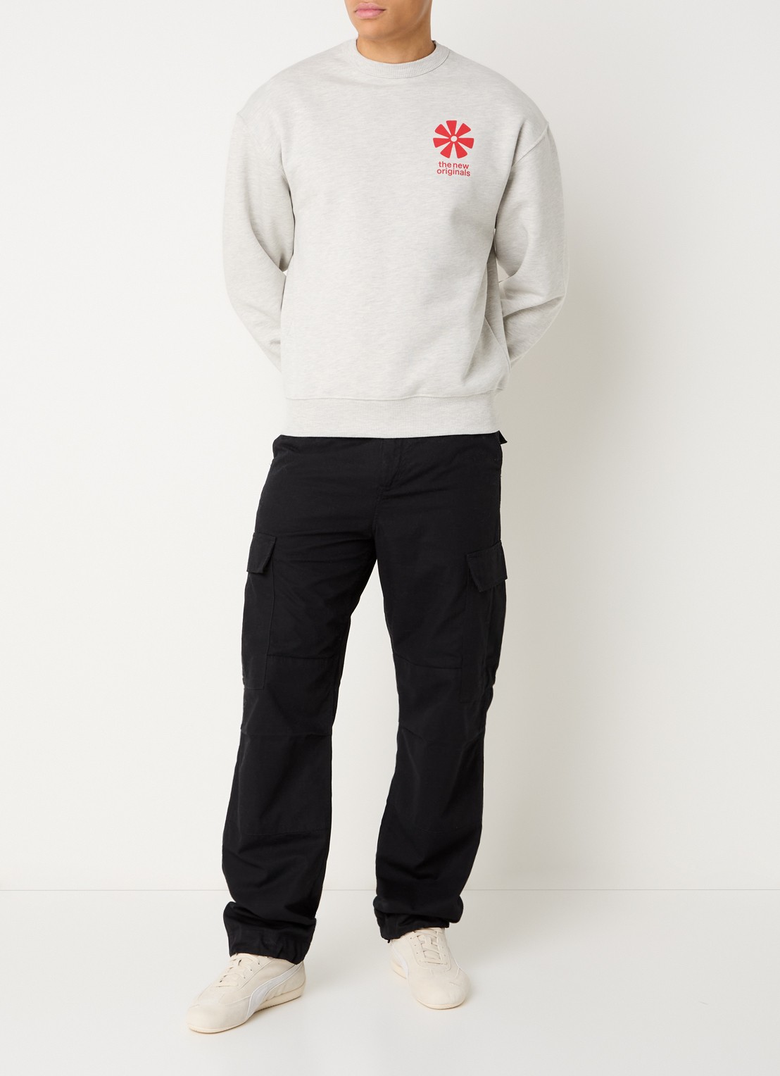 The New Originals Adinkra sweater met logo- en backprint  - voorkant 2 lichtgrijs