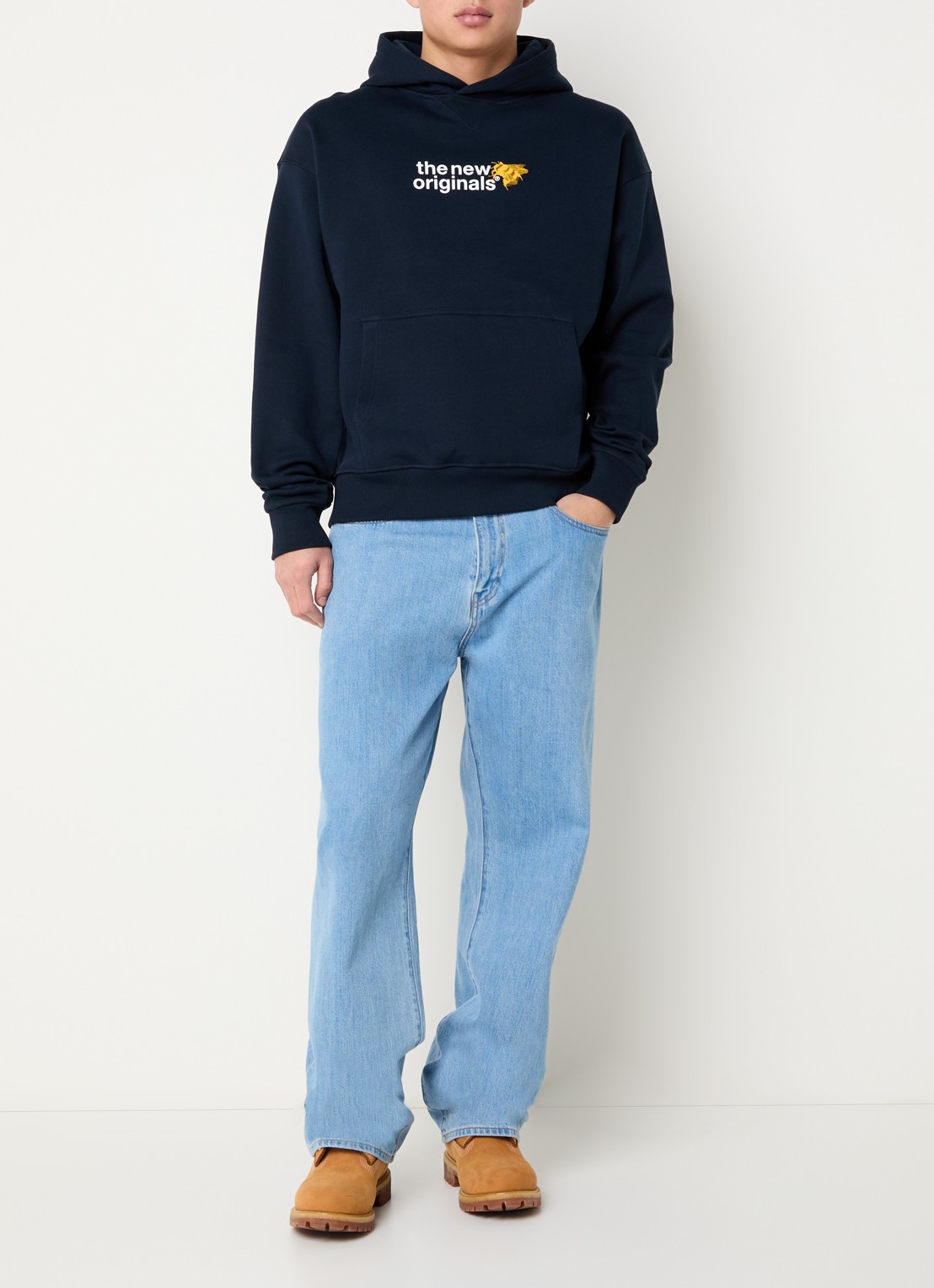 The New Originals Emblem bee hoodie met logo- en backprint - voorkant 3 donkerblauw