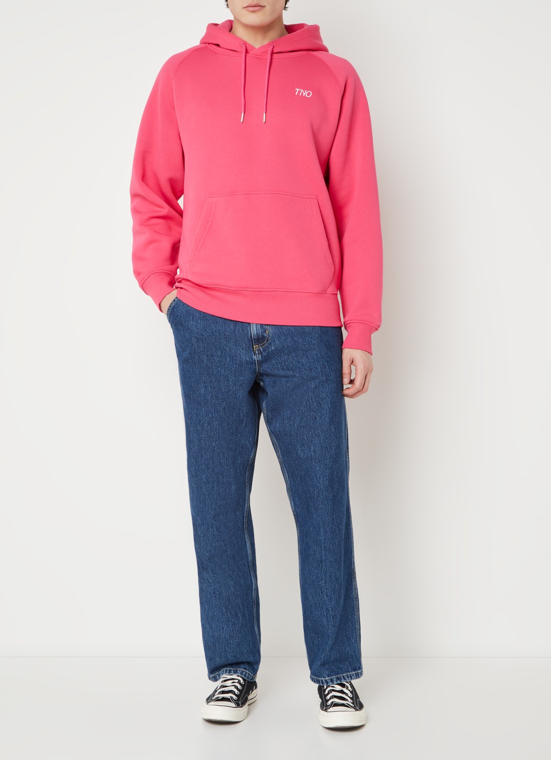 The New Originals Hoodie met logo- en backprint - voorkant 3 koraalroze