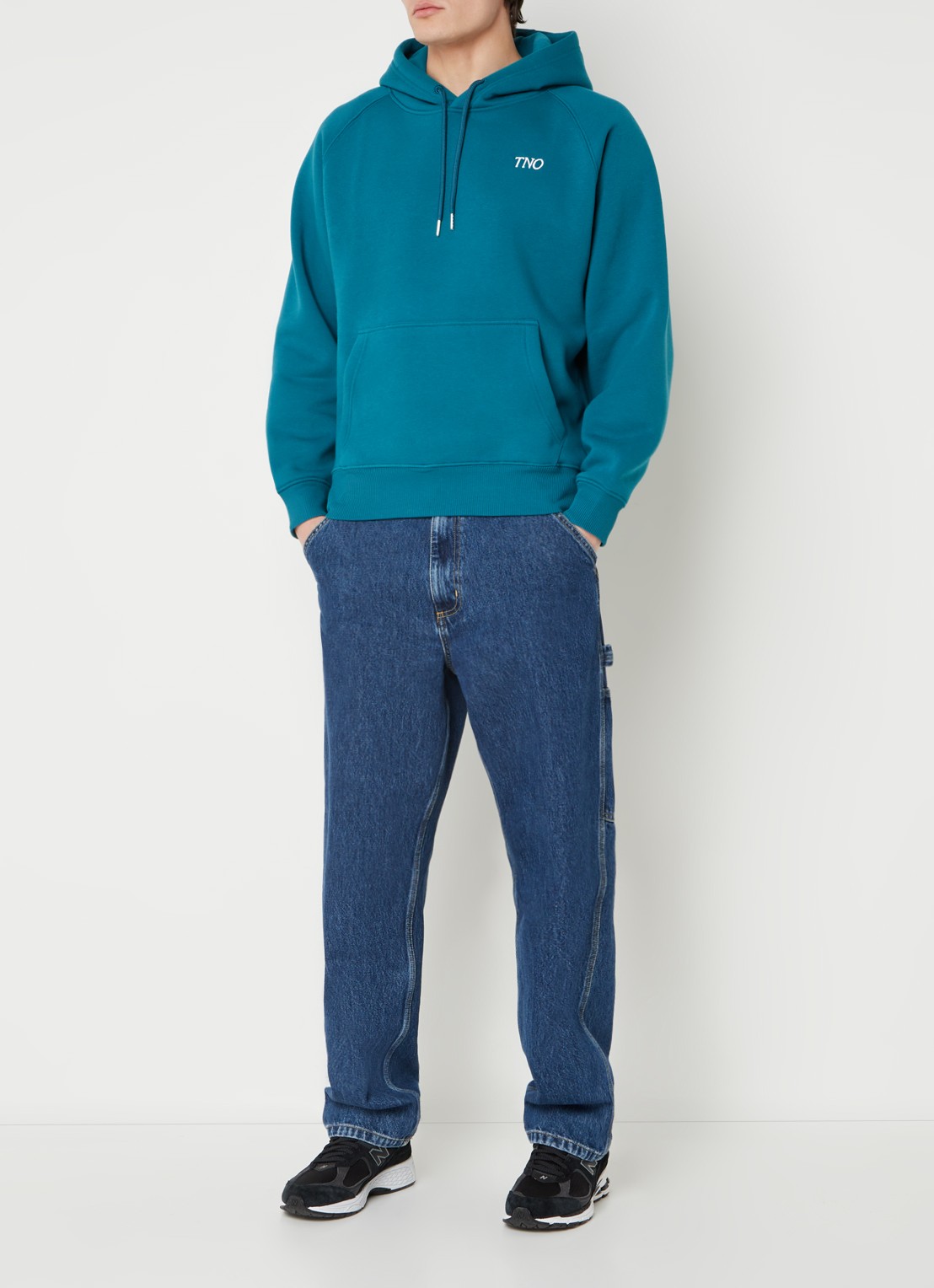 The New Originals Hoodie met logo- en backprint - voorkant 5 petrol
