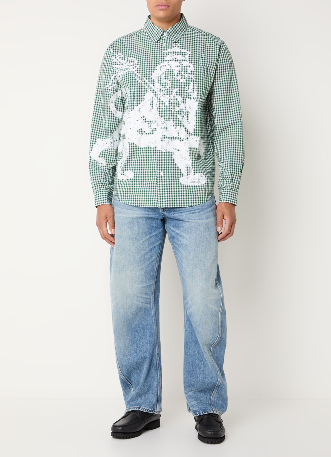 The New Originals Lion comfort fit overhemd met print en ruitdessin - voorkant 2 groen