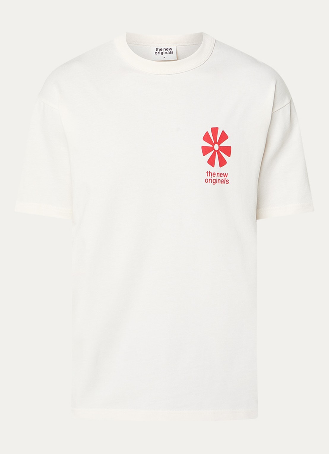 The New Originals T-shirt met logo- en backprint - voorkant 2 gebroken wit