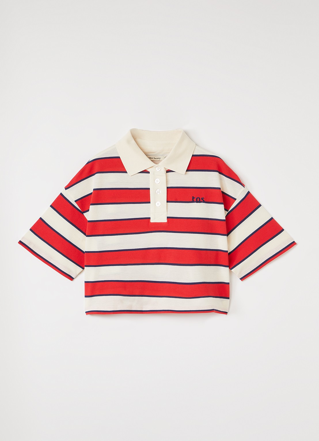 The New Society Acacia polo met streepprint - voorkant rood