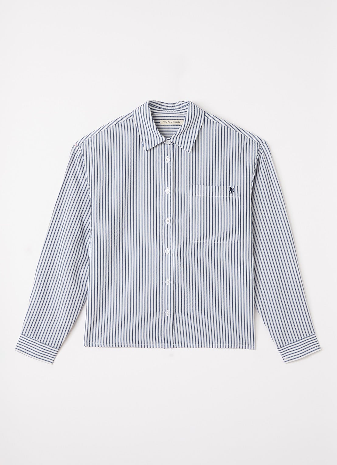 The New Society Alheli blouse met streepprint - voorkant donkerblauw